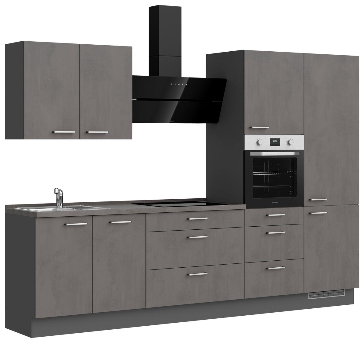 Kuchynská linka 300 cm, bridl.šedý betón/bridl.šedá - biela/farba ušľachtilej ocele, Modern, kov/kompozitné drevo (300cm) - Nobilia