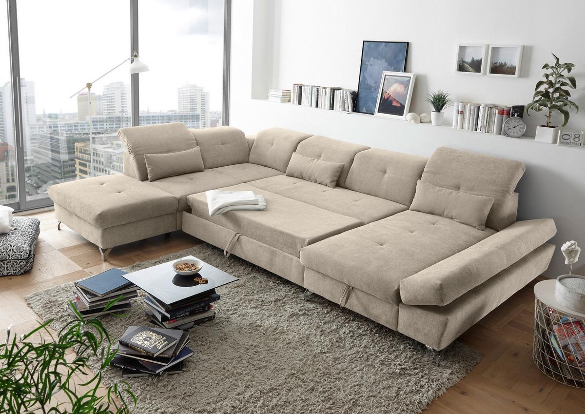 Ecksofa Melfi Sandfarben U: 245 cm - Sandfarben/Silberfarben, MODERN, Textil (245/350/168cm) - MID.YOU