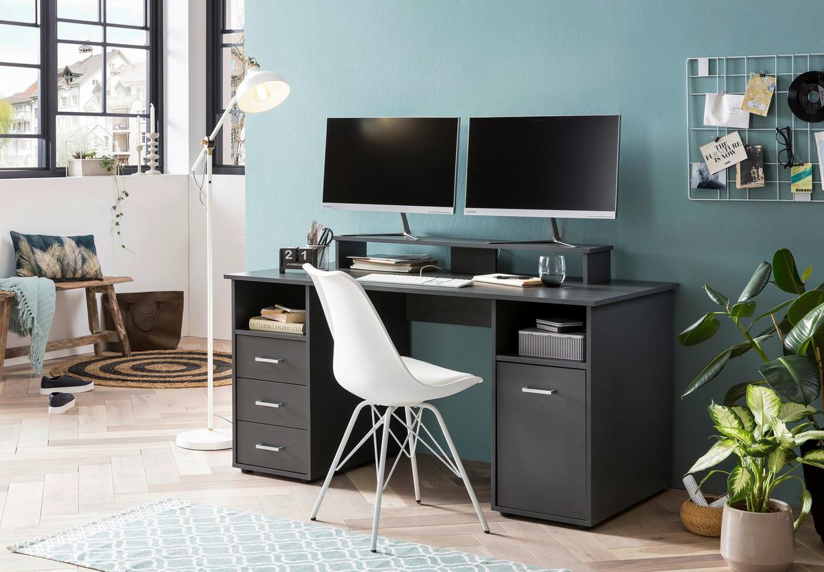 Schreibtisch B 70 cm H 70 cm Niels, Anthrazit - Anthrazit/Schwarz, MODERN, Holzwerkstoff (150/70/70cm)