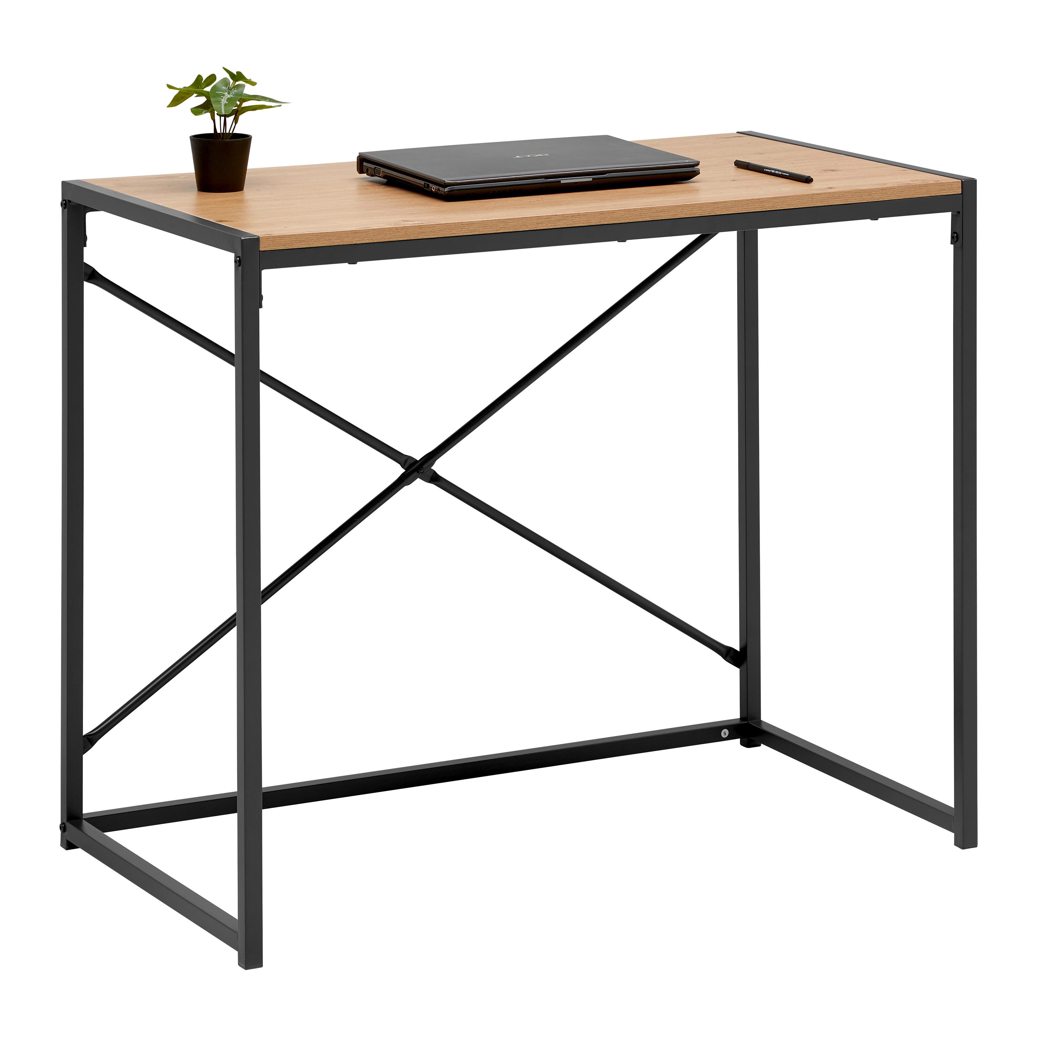Psací stůl ABBY - tmavě šedá/přírodní barvy, Moderní, kov/kompozitní dřevo (90/75/50cm) - Mömax
