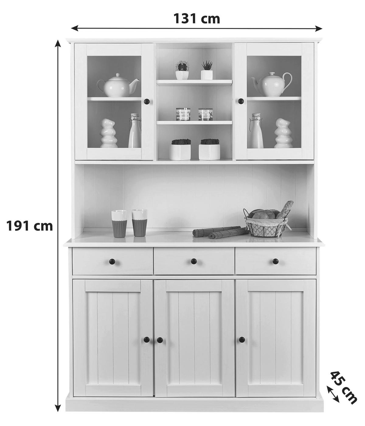 Kredenz Westerland B: 131 Cm Echtholz Weiß 5-Türig - Weiß, Basics, Glas/Holz (131/191/45cm) - MID.YOU