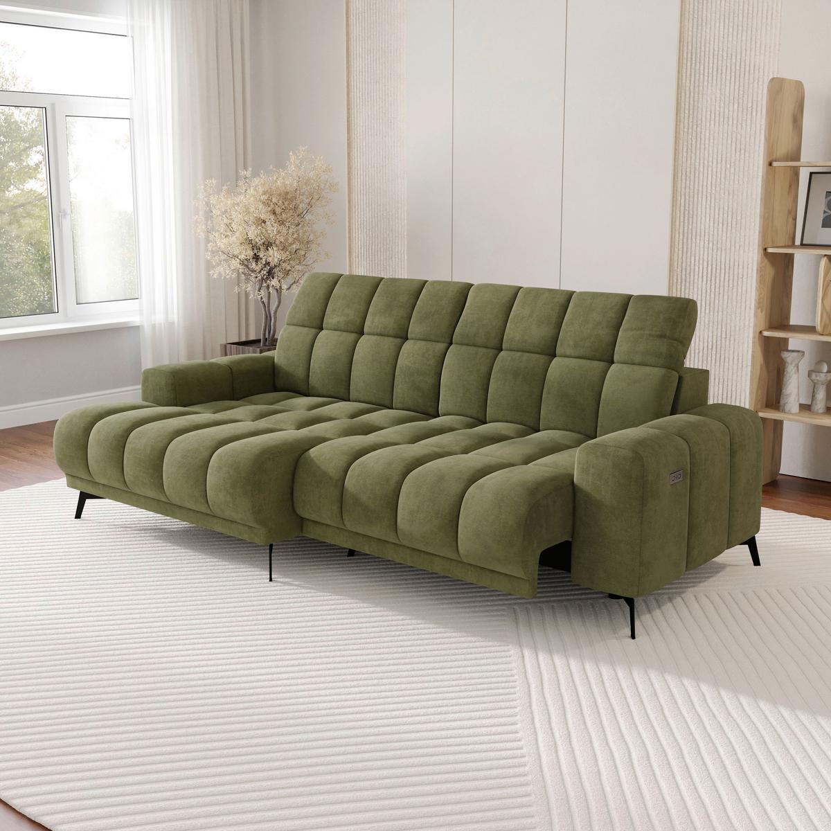 Rohová sedačka LAYA, levá, olivově zelená tkanina MEMPHIS - olivově zelená, Moderní, textil (155/250cm) - Premium Living