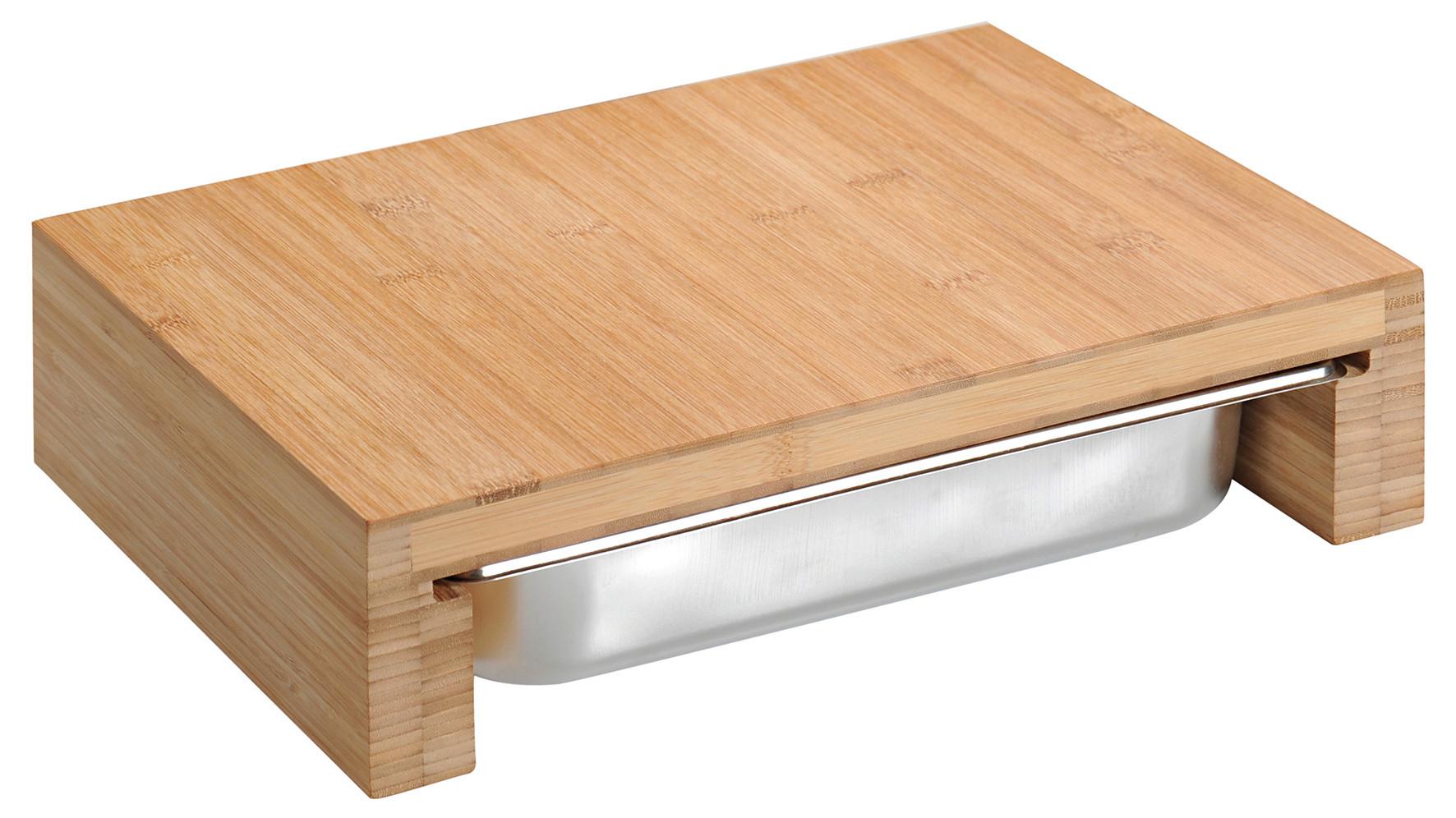 Schneidebrett Holz mit LxBxH: ca. 37,5x27,5x9,5 cm - Naturfarben, MODERN, Holz/Metall (37,5/27,5/9,5cm) - Kesper