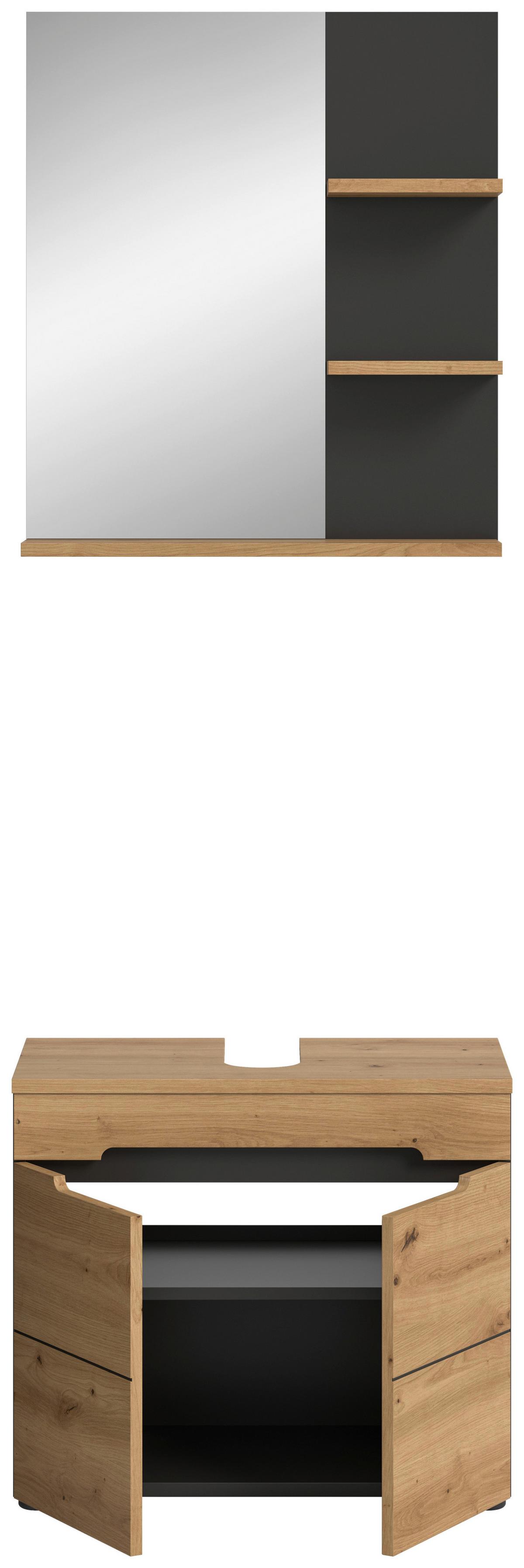 Badezimmer Canu Eiche Artisan Dekor B: 63 cm - Schwarz/Eiche Artisan, MODERN, Glas/Holzwerkstoff (63cm) - MID.YOU