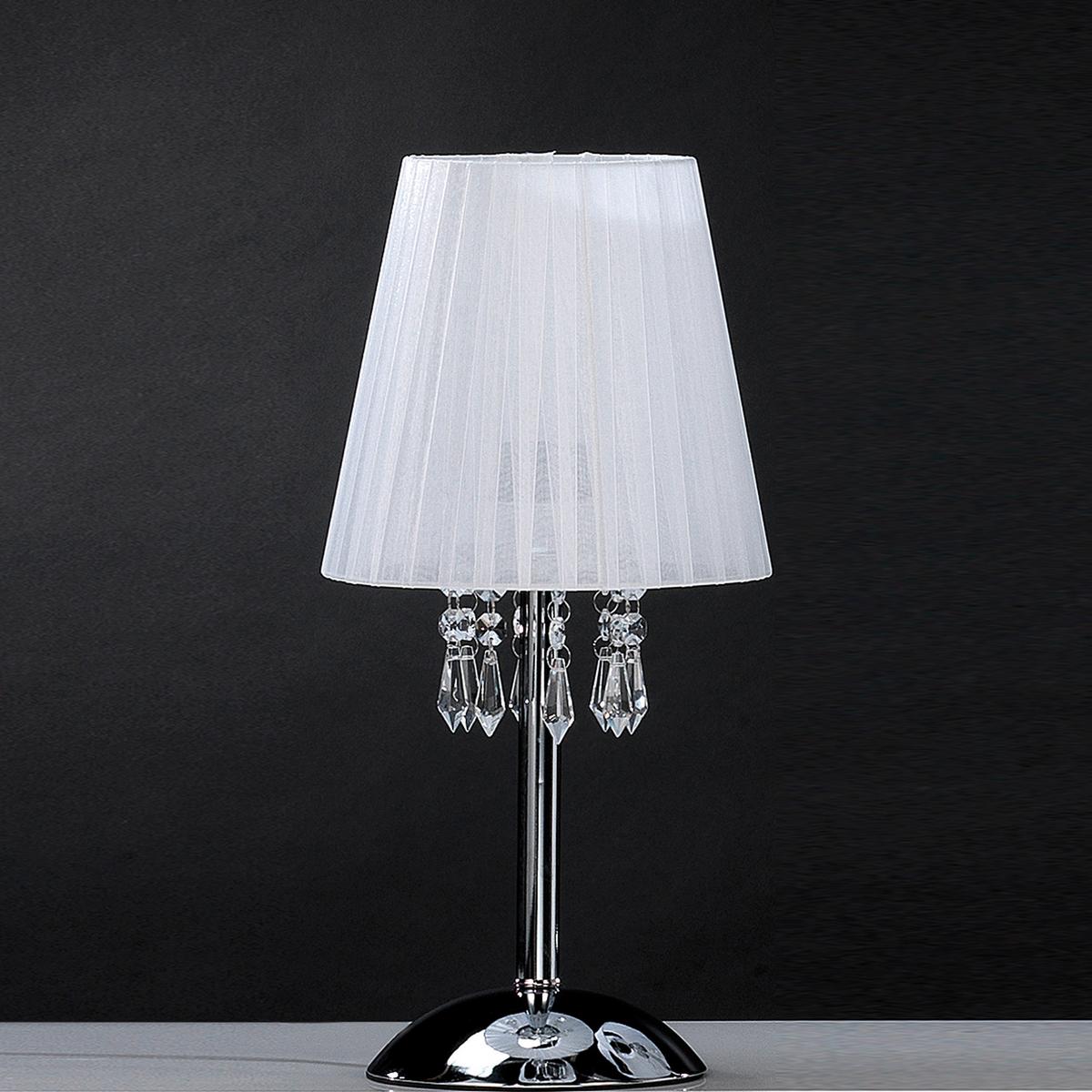 Kristall-Tischleuchte Weiß Chromfarben D: 20 cm - Chromfarben/Weiß, KONVENTIONELL, Glas/Textil (20/42cm)