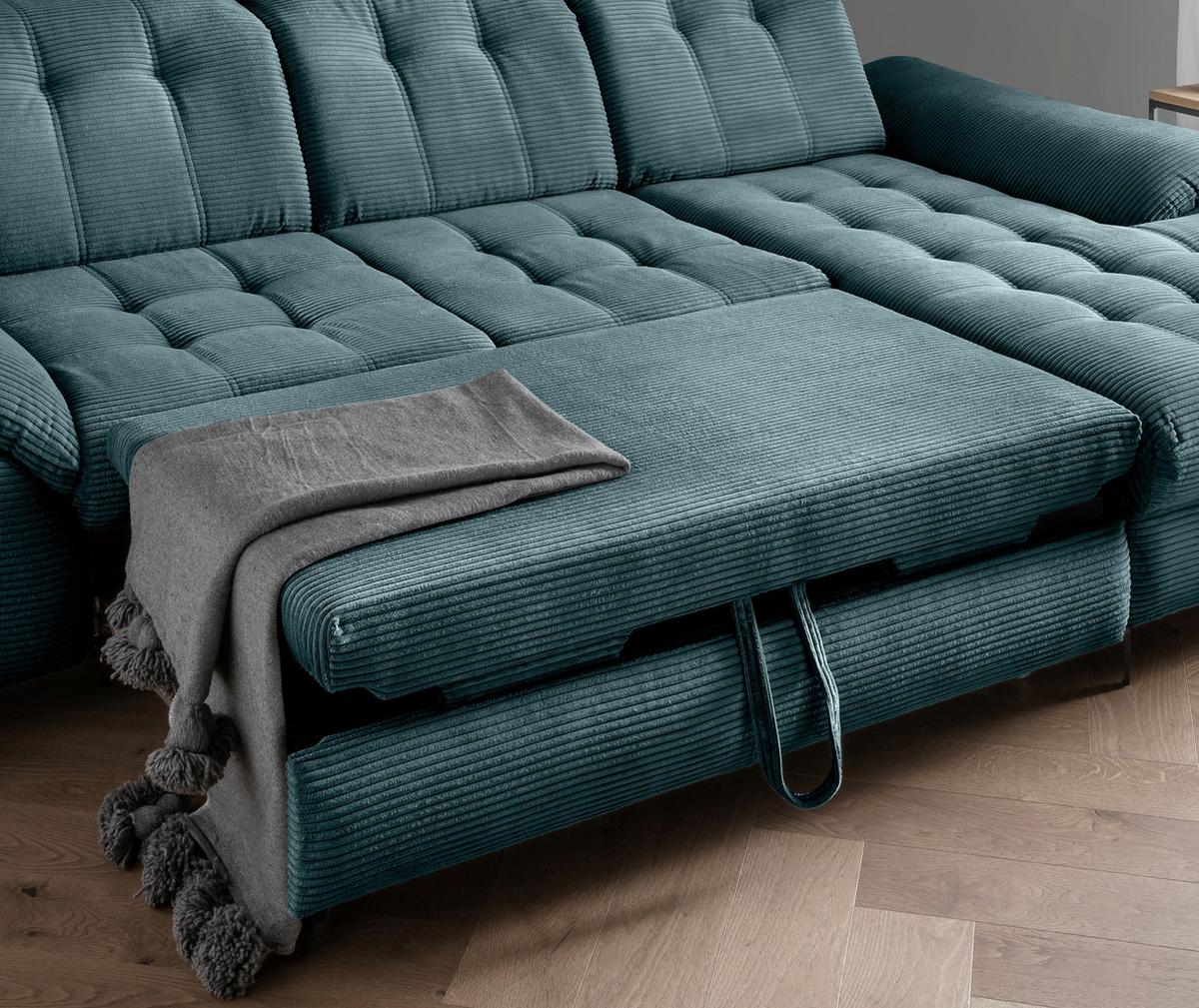 Eckschlafsofa Delphino, Petrol S: 273x189 cm - Petrol/Schwarz, MODERN, Textil (273/189cm) - Livetastic