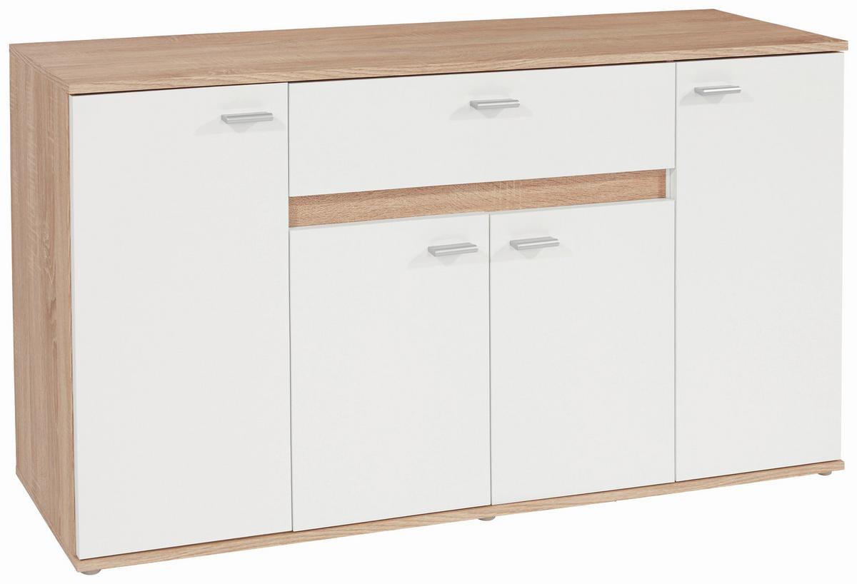 KOMODA CARMEN - bílá/barvy stříbra, Moderní, kompozitní dřevo/plast (160/80/35cm)