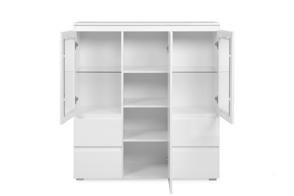 Highboard Capetown Weiß HG B: 116 cm - Weiß Hochglanz/Silberfarben, Trend, Glas/Holzwerkstoff (116/126/40cm)