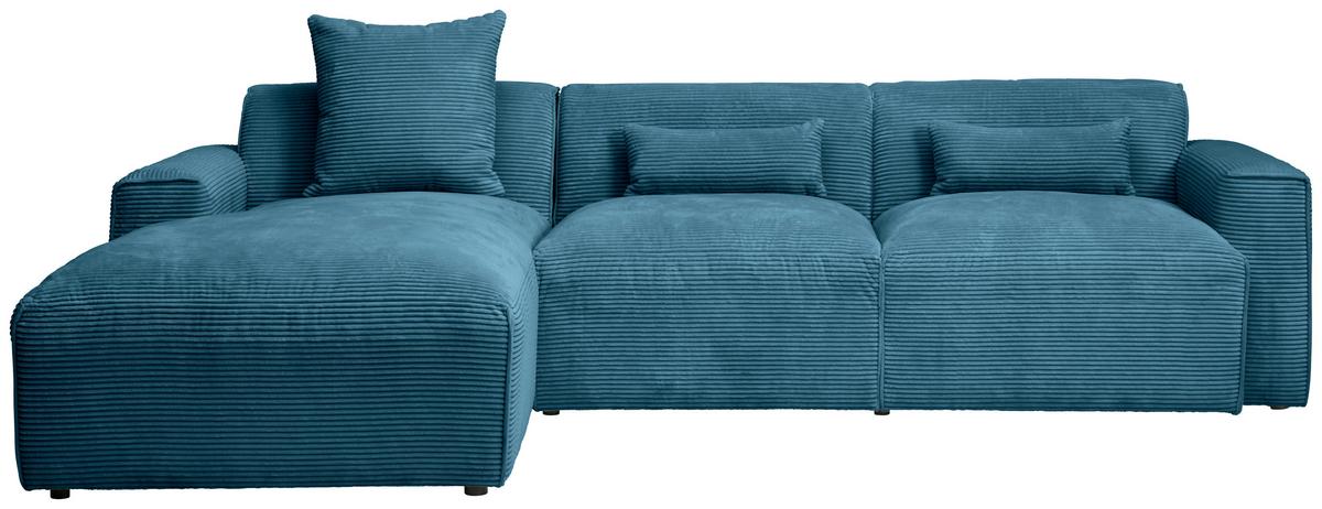 Ecksofa mit Zierkissen Pearl Hellblau 196x303 cm - Schwarz/Hellblau, Design, Textil (196/303cm) - Livetastic
