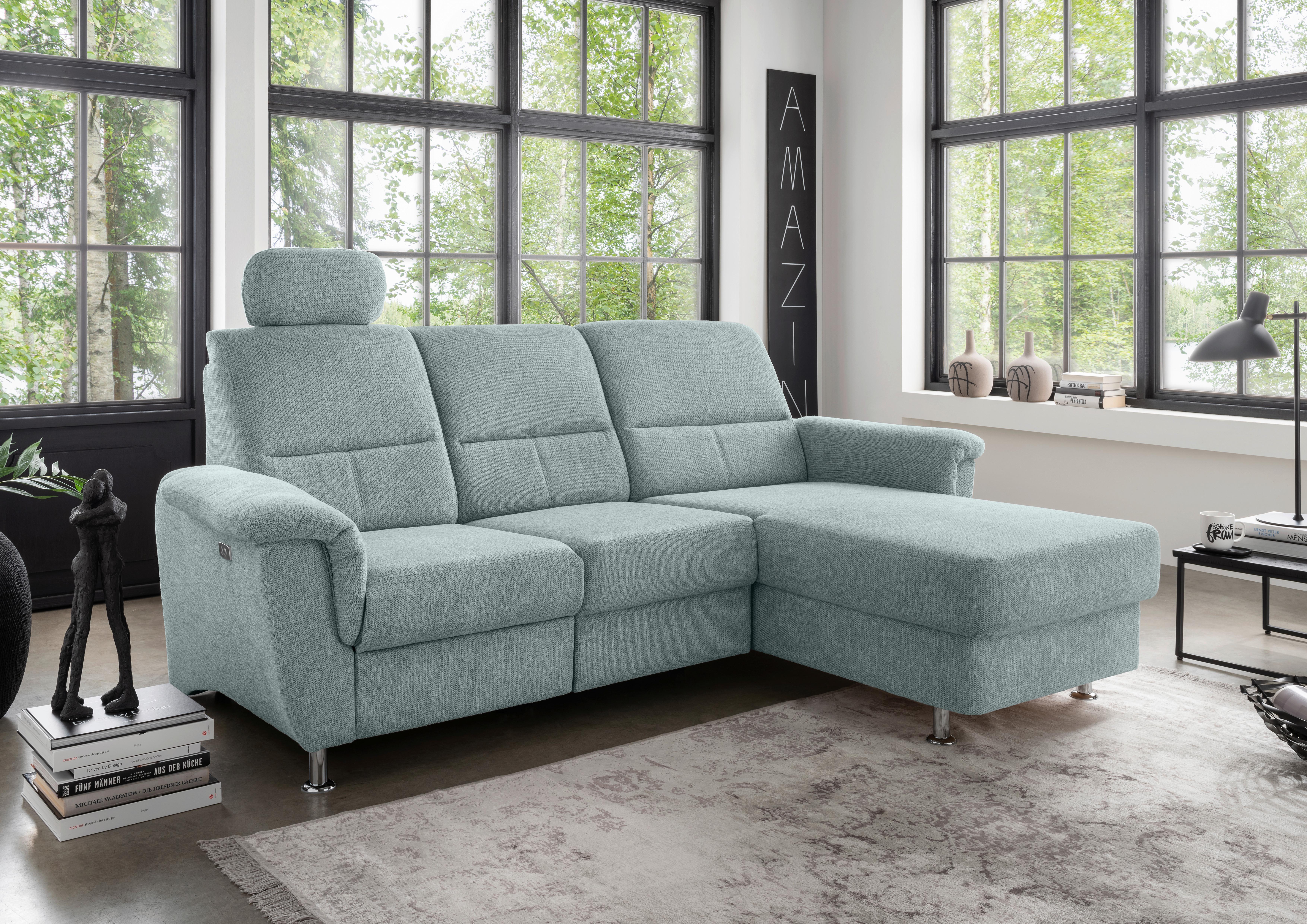 Ecksofa mit Stauraum Parole Blau Chenille - Chromfarben/Blau, MODERN, Textil (231/165cm) - Livetastic