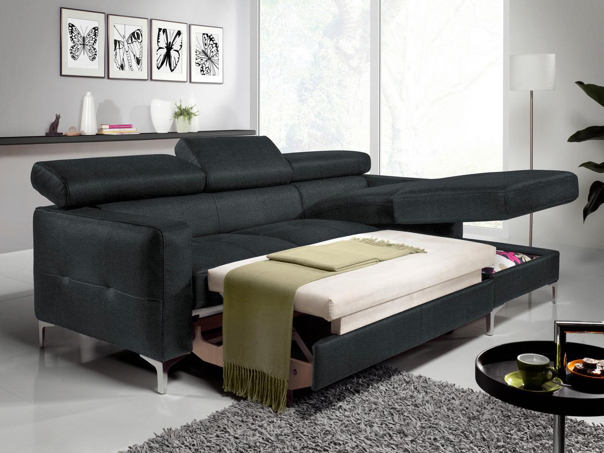 Ecksofa Mit Schlaffunktion Sammy Schwarz - Chromfarben/Schwarz, Design, Textil (226/169cm) - Livetastic