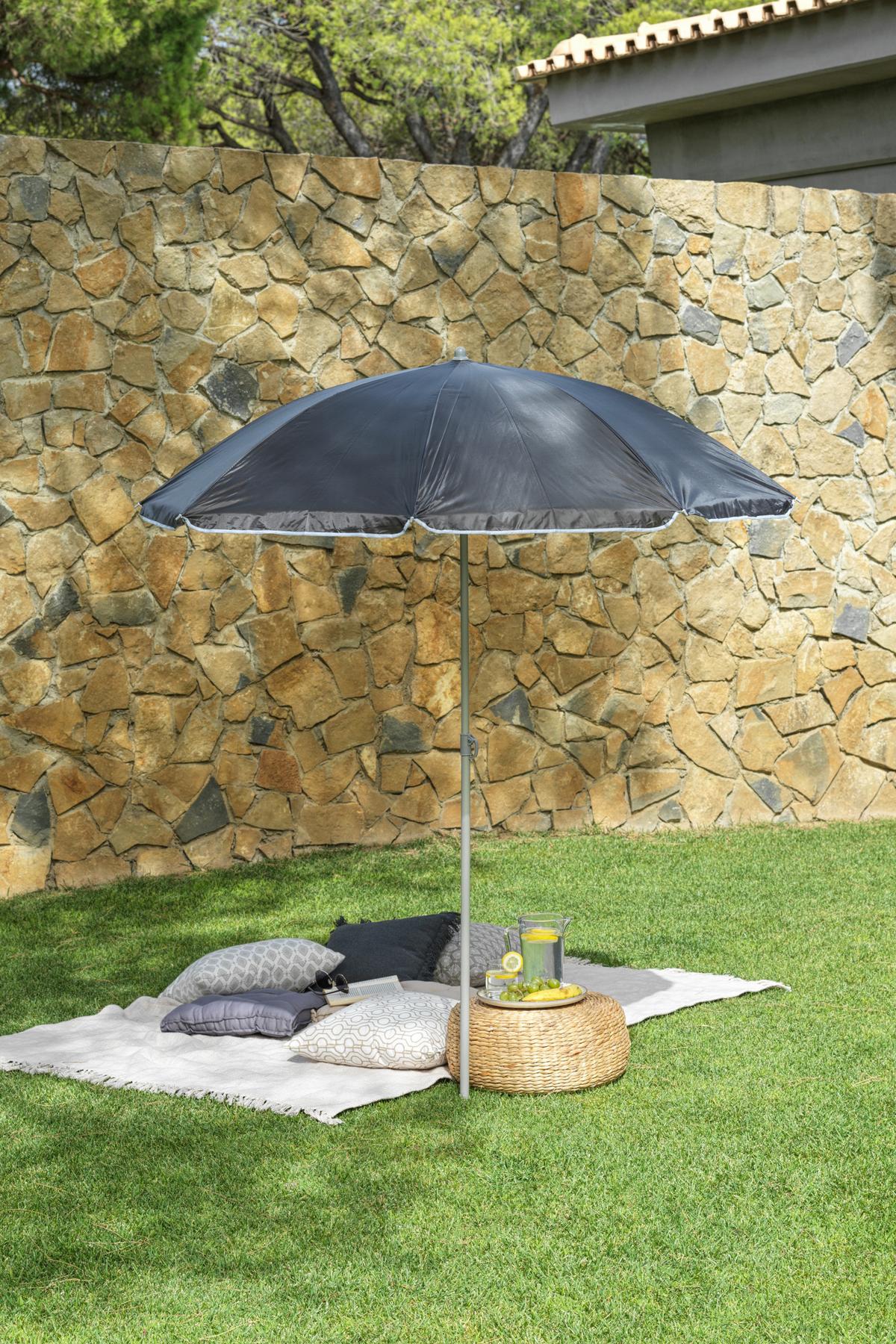 Sonnenschirm Sophie II DM: 180 H: 190 cm Anthrazit - Anthrazit/Rot, KONVENTIONELL, Textil/Metall (180/190cm) - Ondega