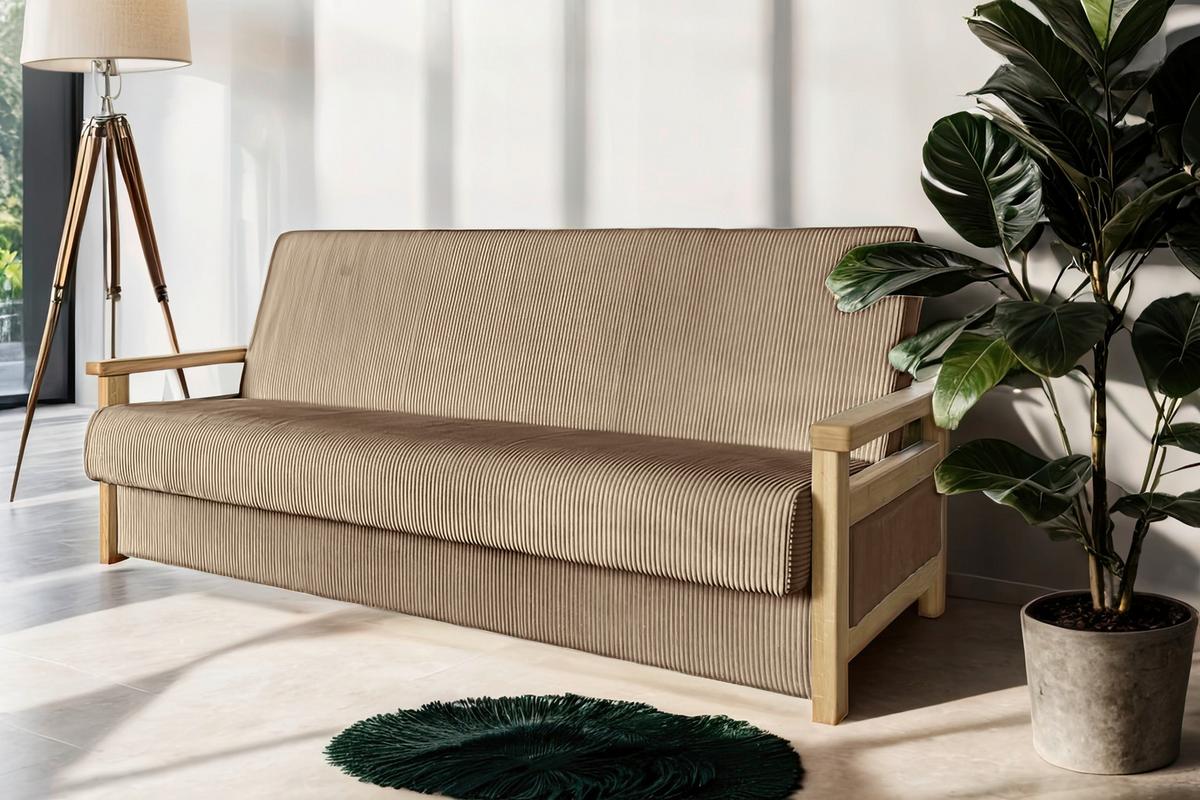Schlafsofa Malaga Hellbraun B: 220cm - Hellbraun/Naturfarben, Design, Holz/Textil (220/90/90cm) - P & B