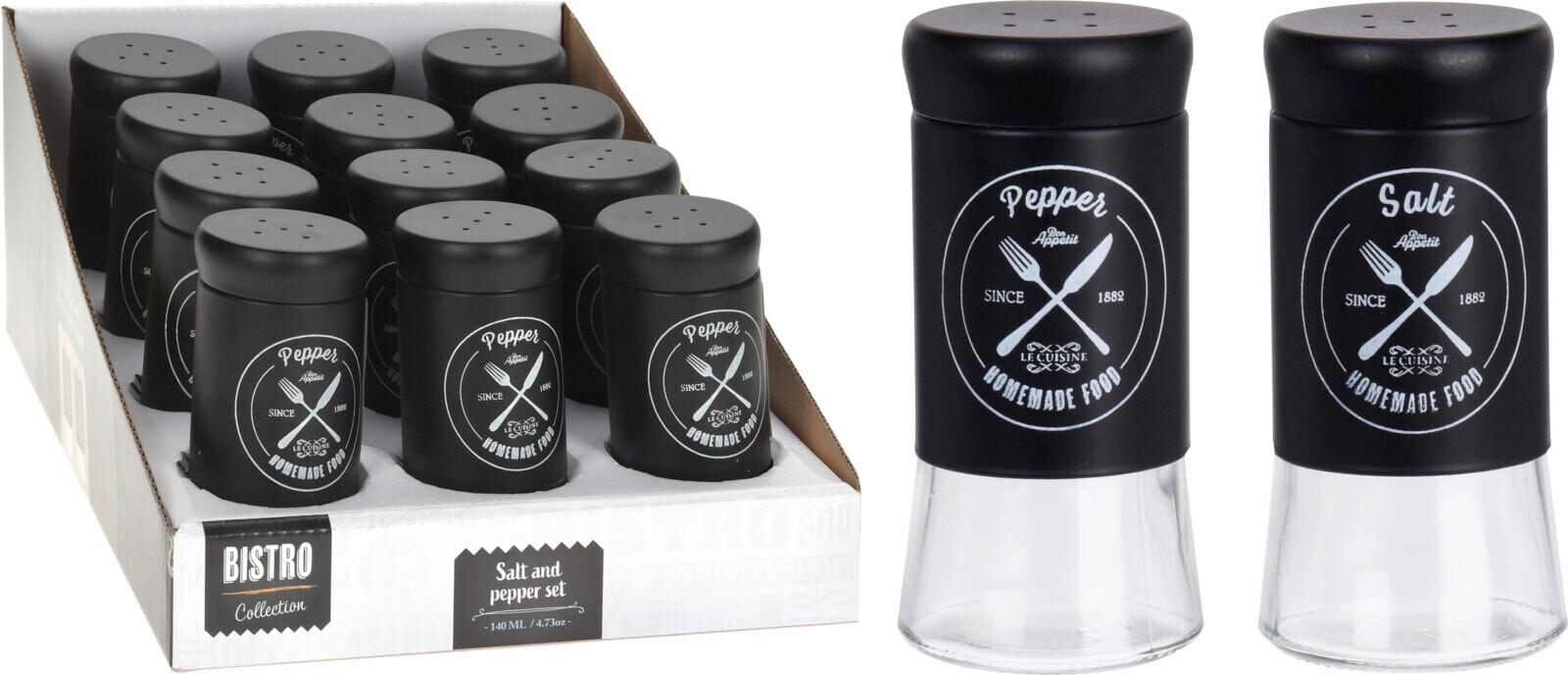 Soľnička a korenička BISTRO - čierna, Basics, sklo (5.5/11/5.5cm)