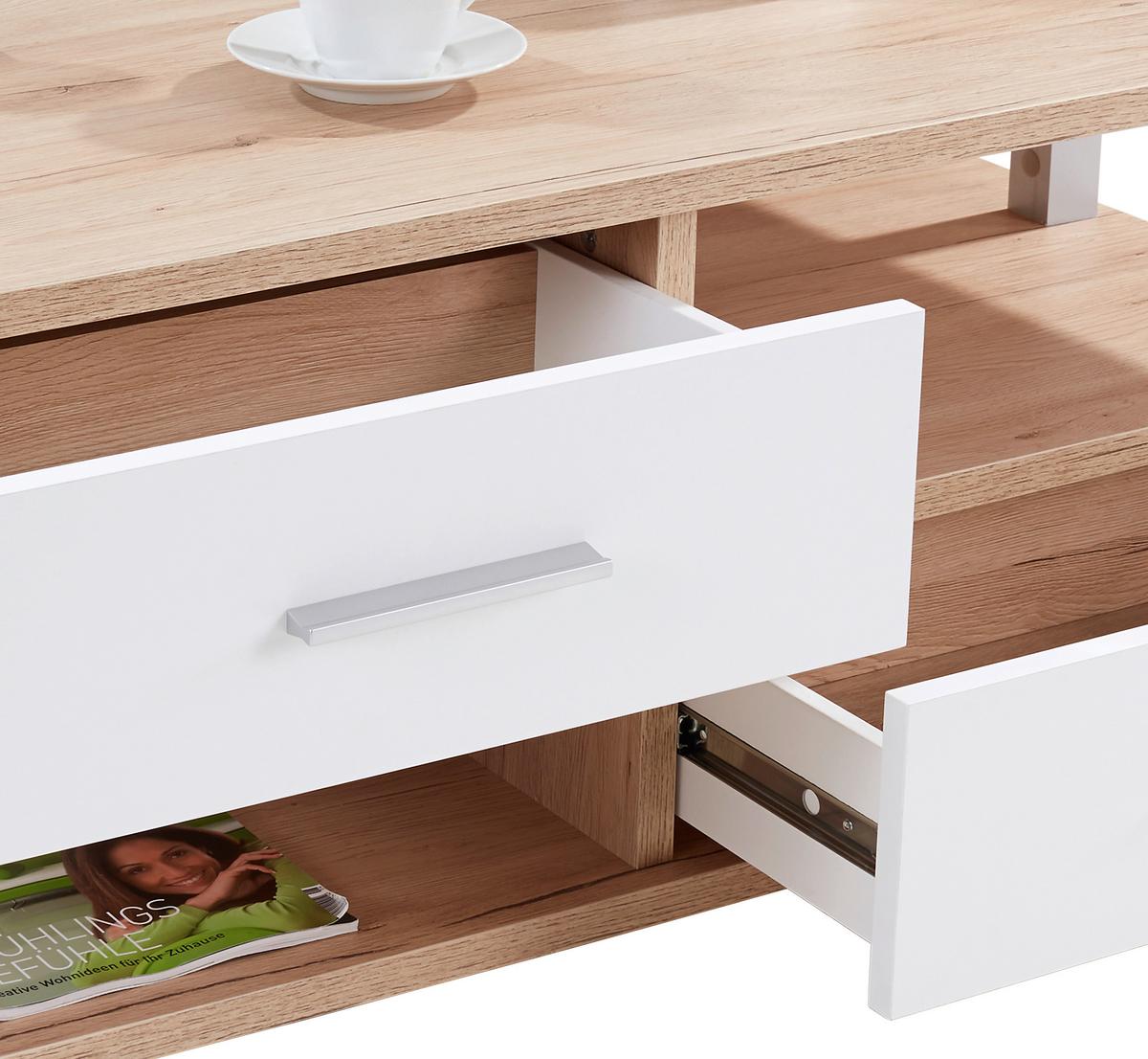 Couchtisch Mit Stauraum + Rollen Quattro Hell Dekor/weiß - Eichefarben, MODERN, Holzwerkstoff (105/45/60cm)