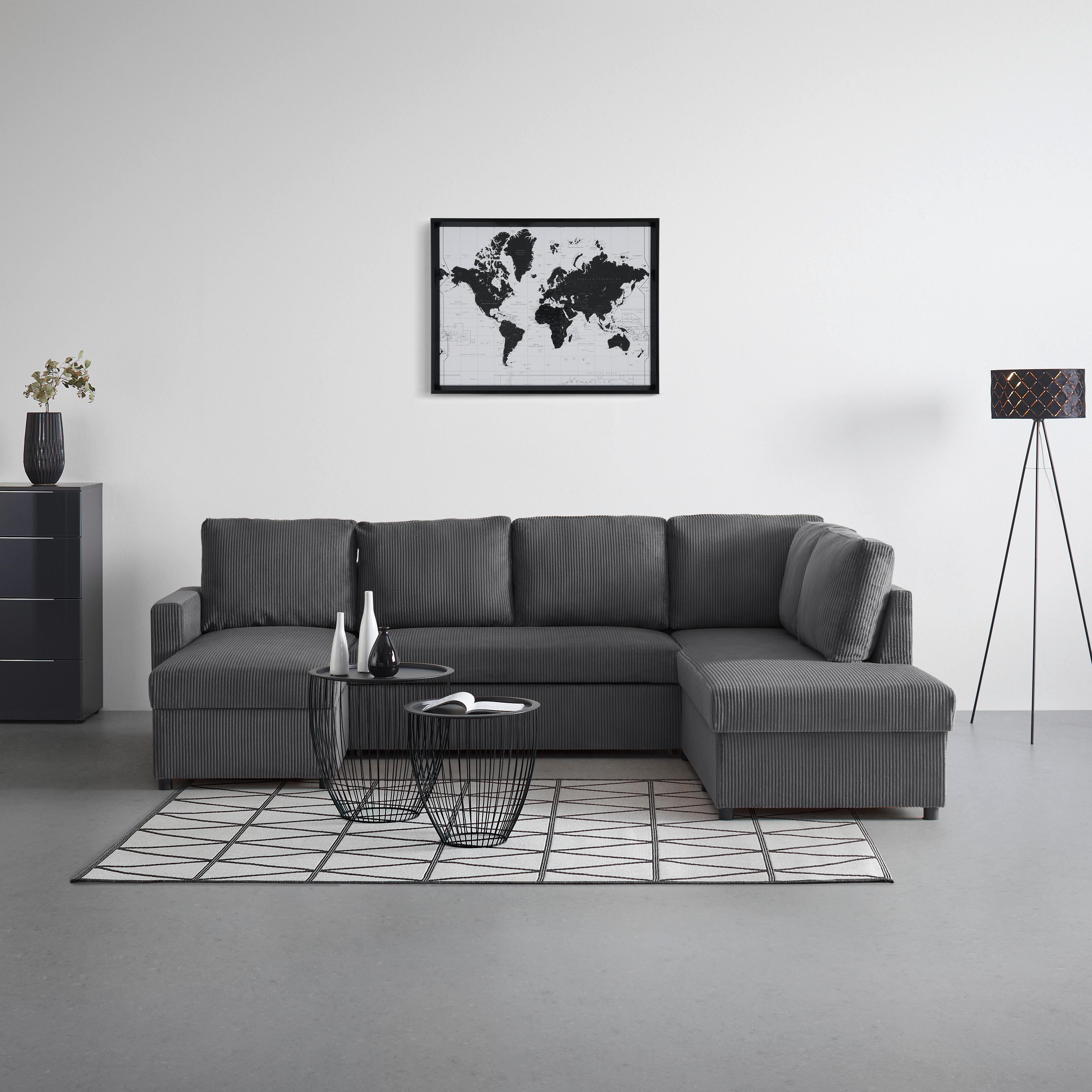 Sedací souprava MARTINA U, pravá, antracitový manšestr - černá/antracitová, Moderní, kov/dřevo (146/276/204cm) - Mömax
