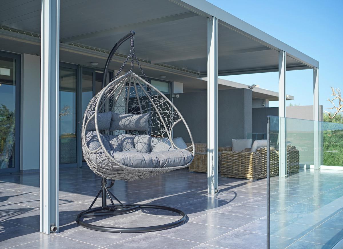 Závěsné křeslo ENEA tmavě šedé - černá/tmavě šedá, Moderní, kov/textil (133/205/120cm) - Bessagi Garden