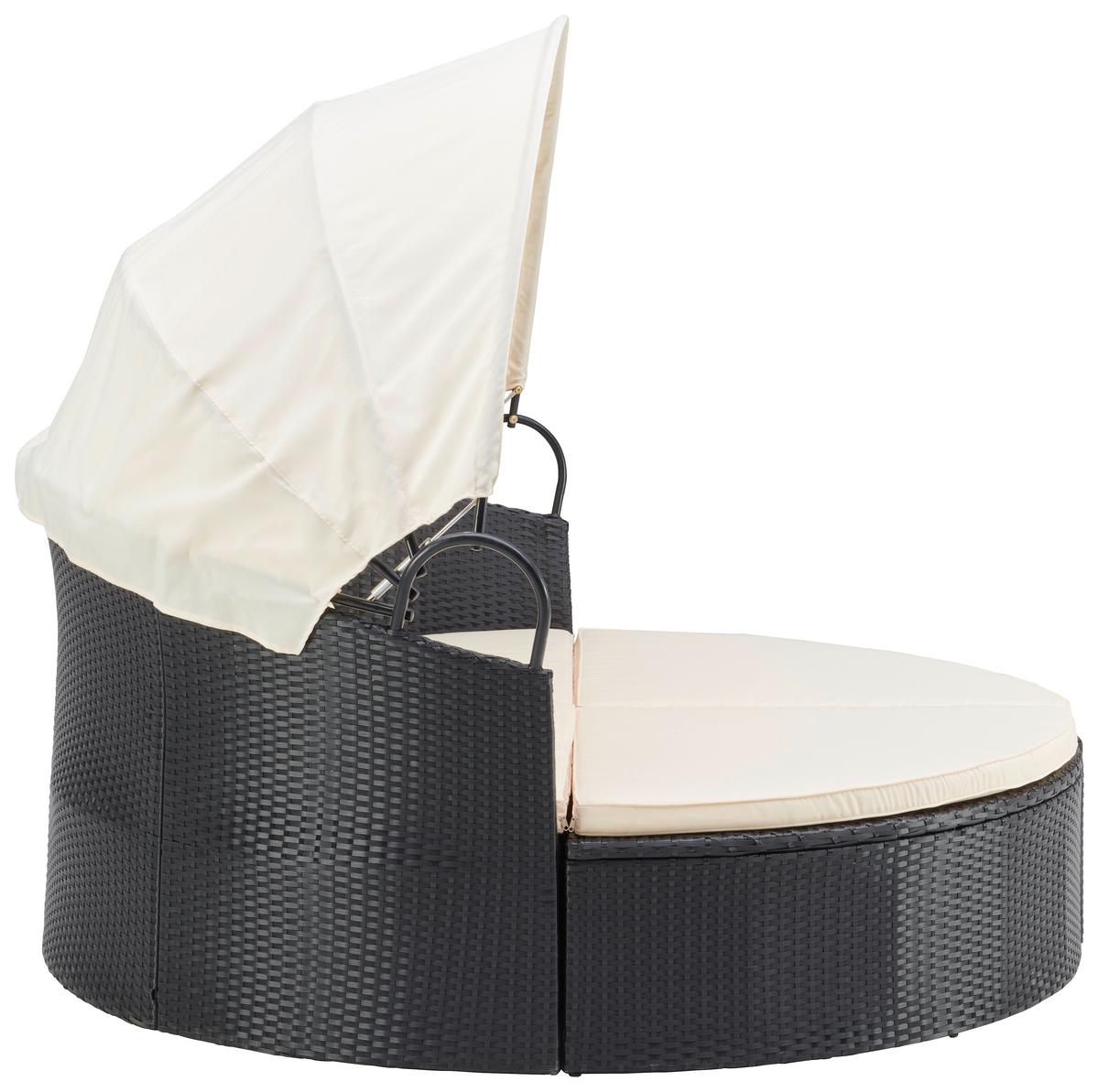 Sonneninsel Bali Schwarz/Beige Polyrattan, verstellbares Dach - Beige/Schwarz, MODERN, Kunststoff/Textil (180/80/81cm) - Luca Bessoni