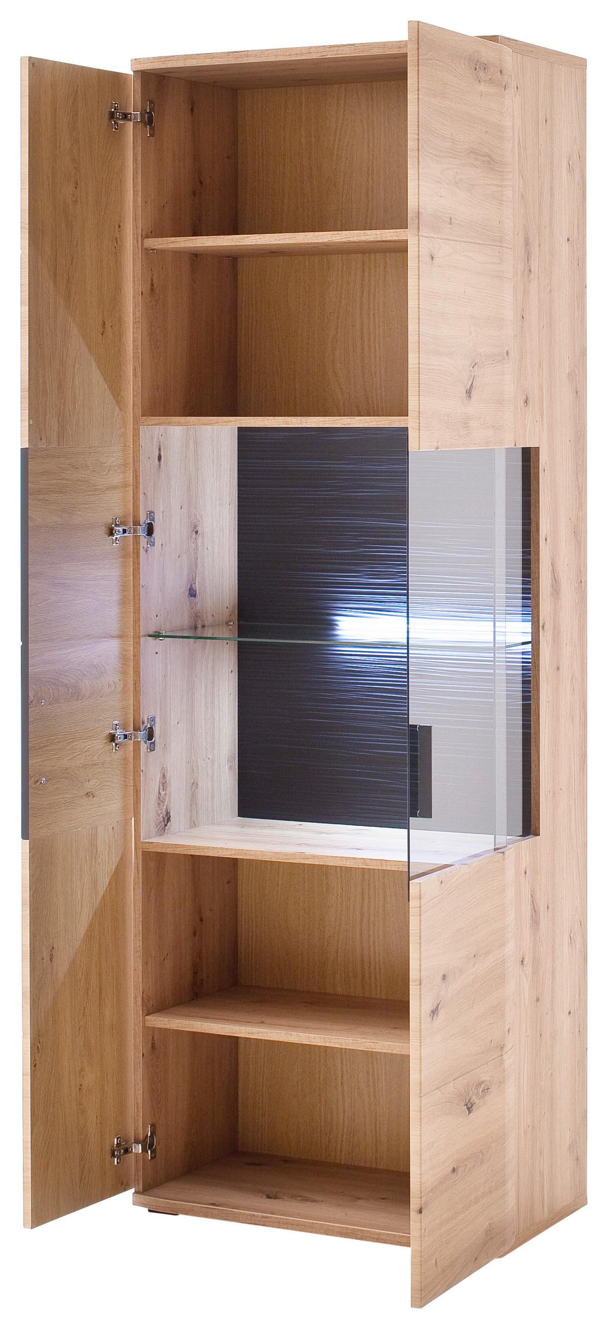 Vitrine B: 70 Cm Cortona Anthrazit/eichefarben - Eichefarben/Anthrazit, Design, Glas/Holzwerkstoff (70/198/37cm) - Livetastic