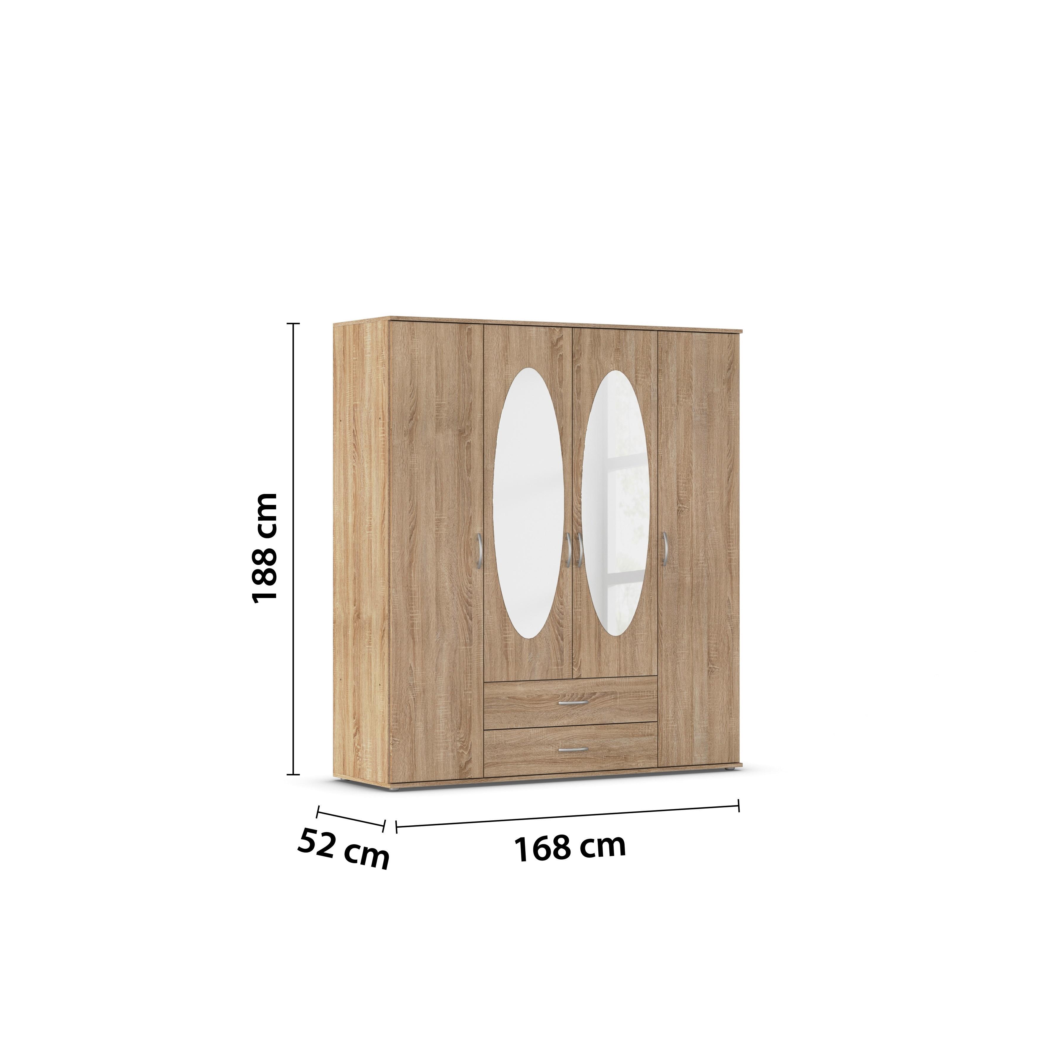 Kleiderschrank Paul 4 Sp - Eichefarben, KONVENTIONELL, Holzwerkstoff (168/188/52cm)
