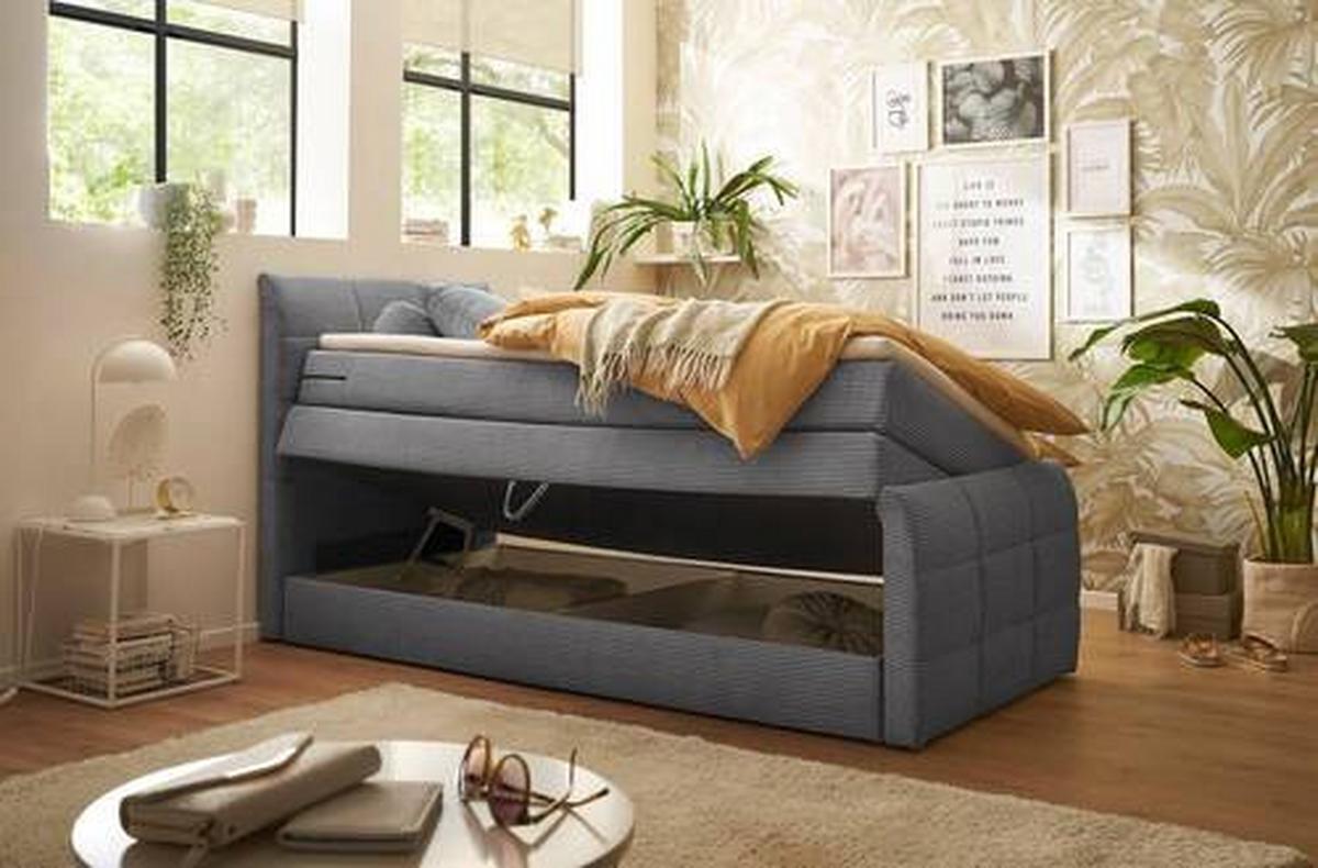 Boxspringbett Mit Topper & Bettkasten 120x200 Bolivia - Dunkelgrau/Schwarz, MODERN, Holzwerkstoff/Textil (120/200cm) - MID.YOU