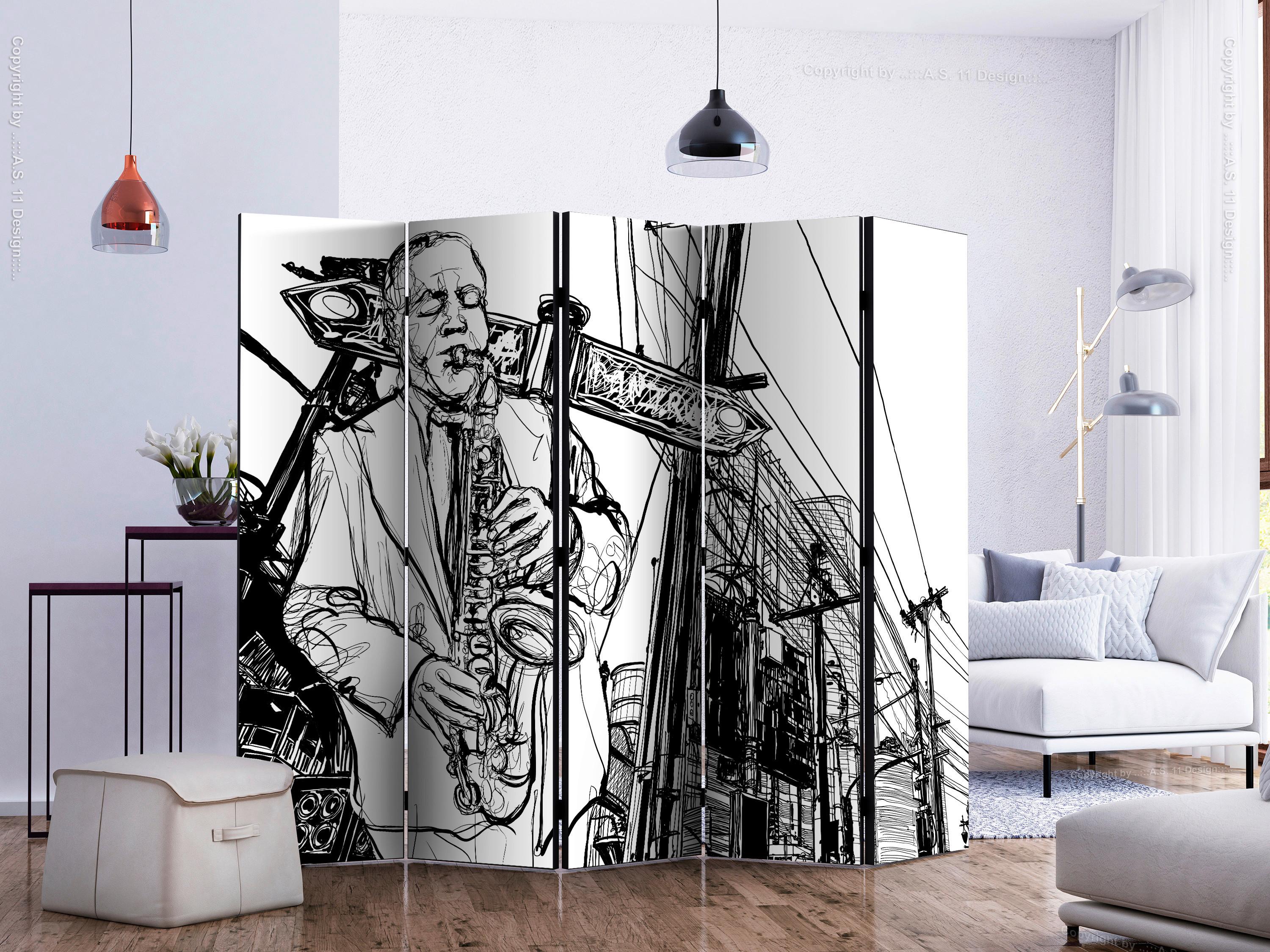 Paravent Schwarz Weiß B: 225 cm - Schwarz/Weiß, Basics, Holz/Textil (225/172/3cm) - artgeist
