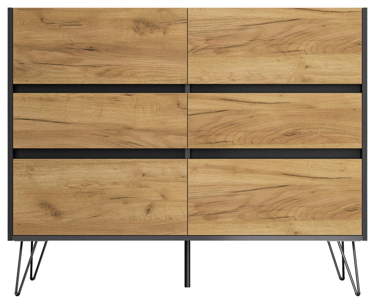 Sideboard Posseik Industrial Graphitfarben/Eichef. B:120 cm - Eichefarben/Schwarz, Design, Holzwerkstoff (120/93,6/42cm) - P & B