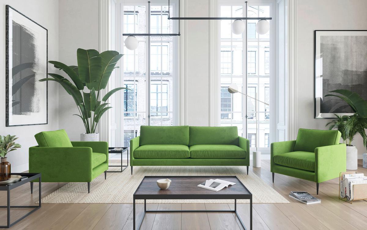 Sitzgarnitur Justin 3-teilig Grün B: 210 Cm - Edelstahlfarben/Grün, Design, Textil (210/80/84cm) - Livetastic