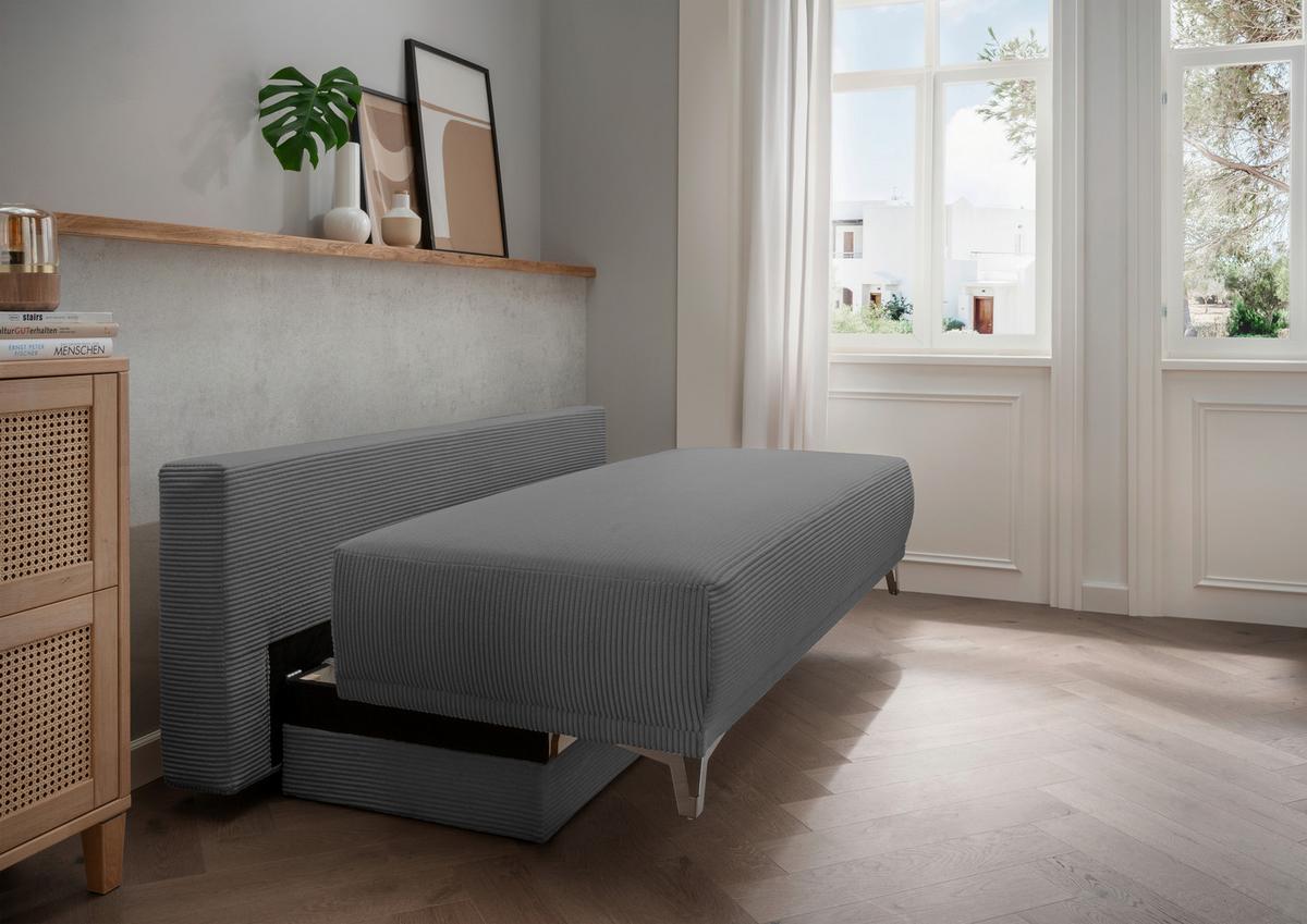 Schlafsofa Ari Grau Cord, B: 198 cm - Chromfarben/Grau, MODERN, Textil (198/90/100cm) - Livetastic