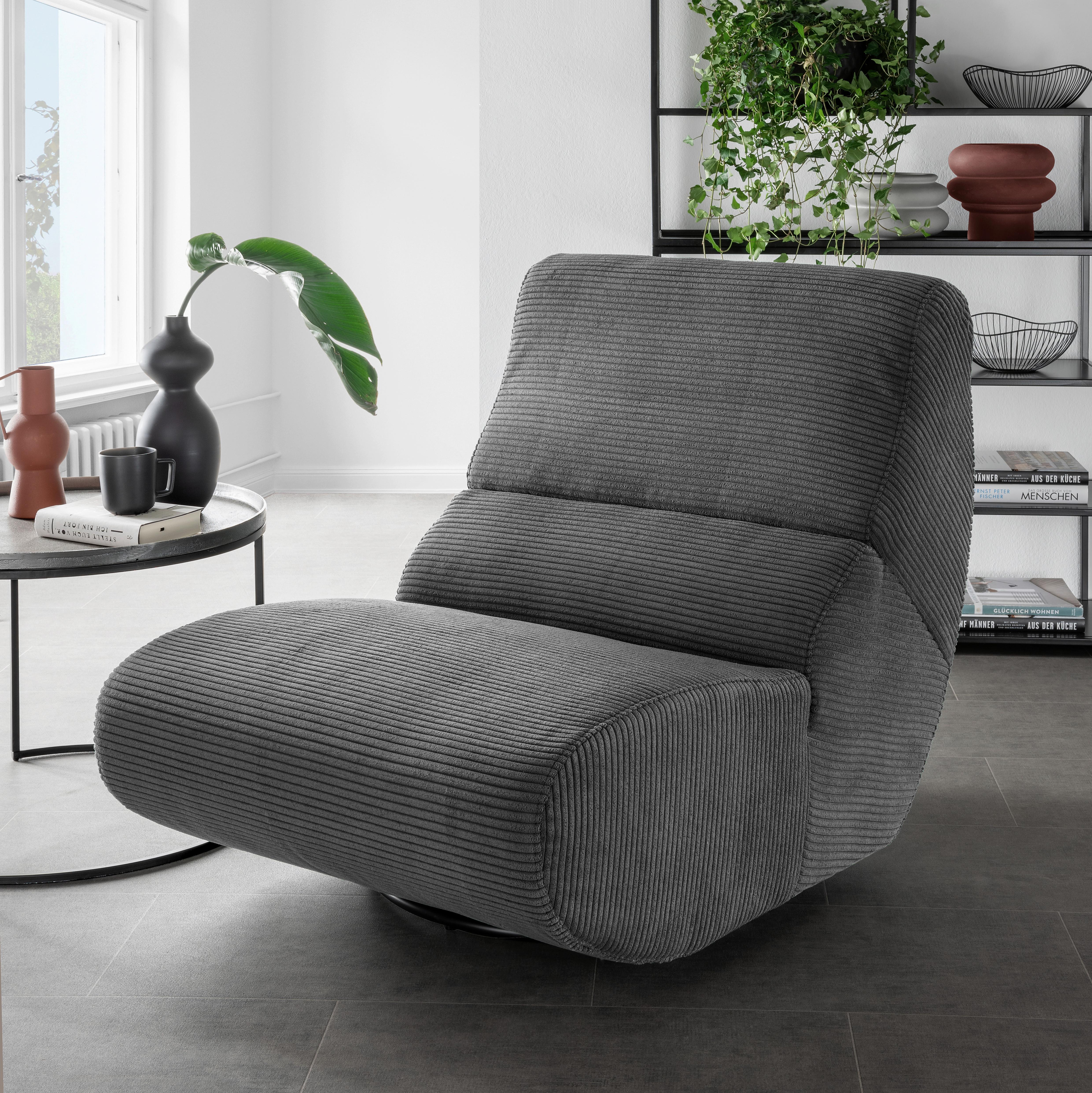 Sessel Lucera Grau 360° drehbar, B: 74 cm - Schwarz/Grau, Design, Textil (74/85/105cm) - Livetastic