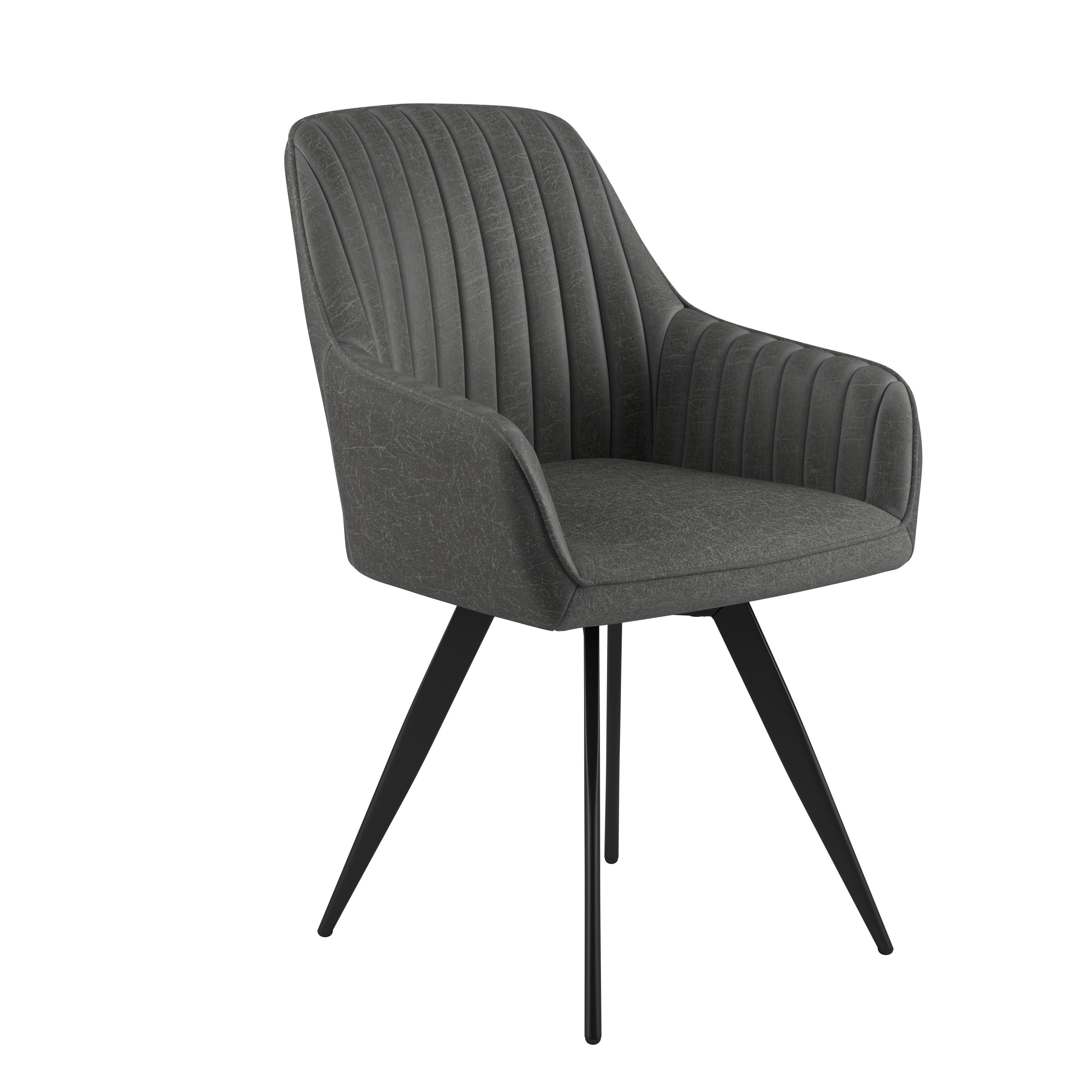 Stuhl Bella Webstoff Grau, 360° drehbar - Schwarz/Grau, KONVENTIONELL, Textil/Metall (63/90/61cm)