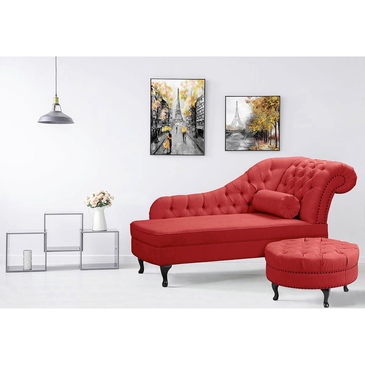 Récamiere Pako Rot B: 185cm - Rot/Braun, Design, Textil (185/93/75cm) - Livetastic