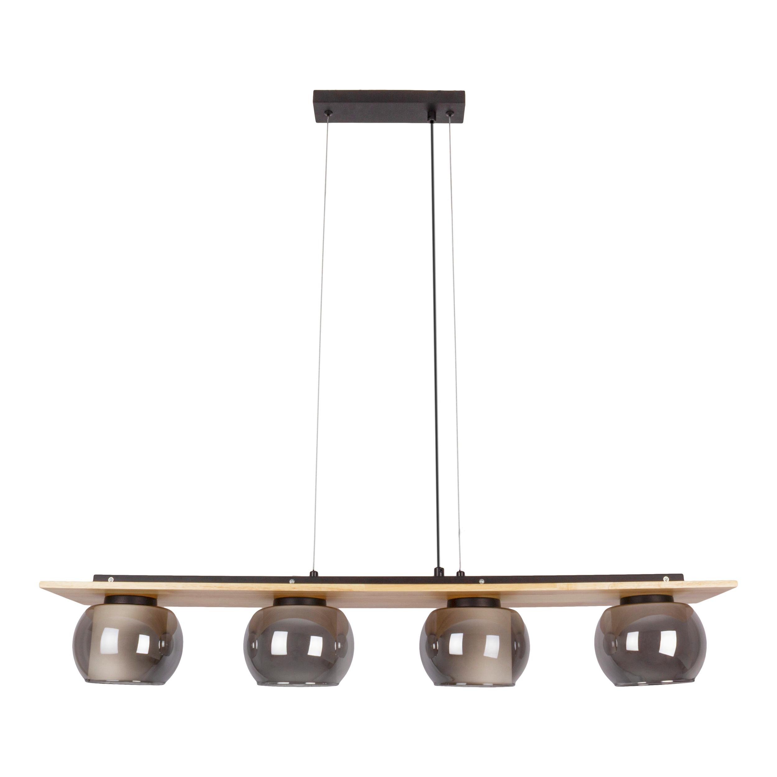 Pendelleuchte Kautschukholz - Schwarz/Naturfarben, Design, Glas/Holz (90/18/120cm) - Näve