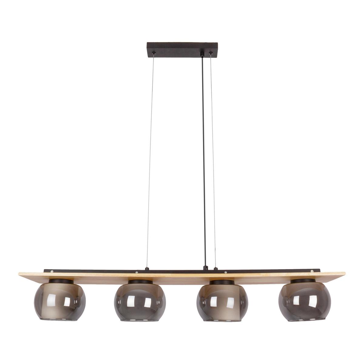 Pendelleuchte Kautschukholz - Schwarz/Naturfarben, Design, Glas/Holz (90/18/120cm) - Näve