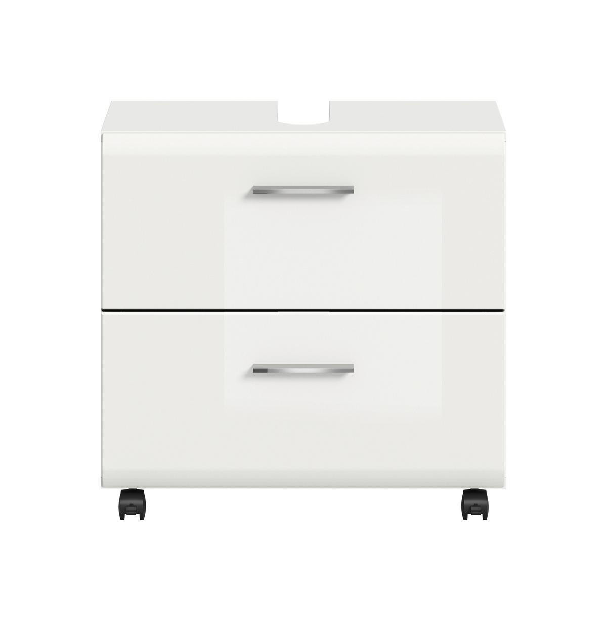 WASCHBECKENUNTERSCHRANK Ice Weiß/Weiß HG B: 60cm - Weiß Hochglanz/Schwarz, Trend, Holzwerkstoff (60/58/30cm) - MID.YOU