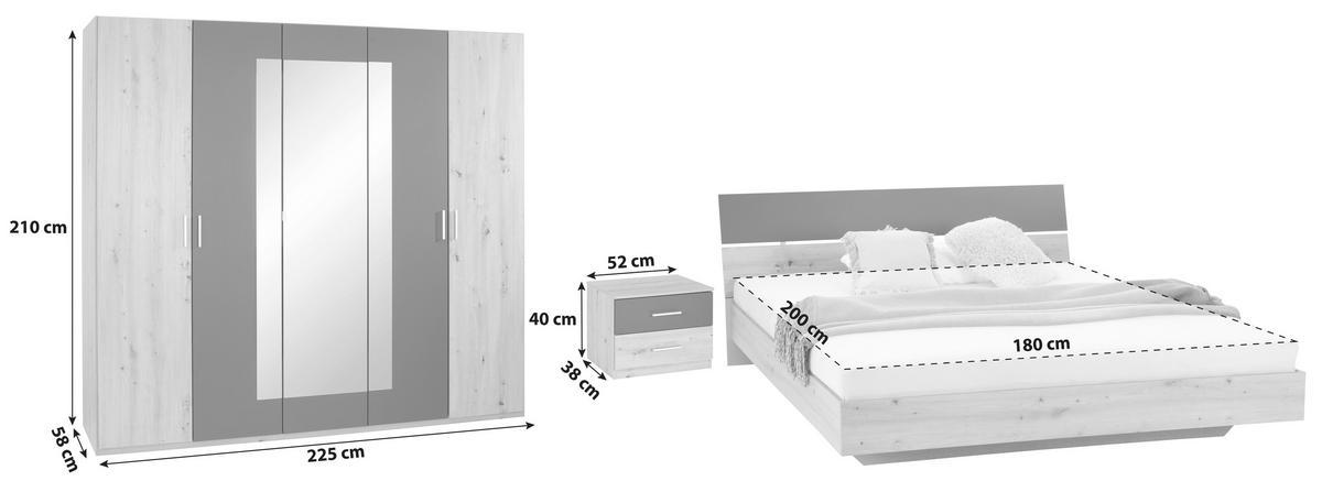 Komplett Hálószoba Szett Katrin *top Ár* - grafitszürke/tölgyfa színű, Konventionell, faalapú anyag - Best Price