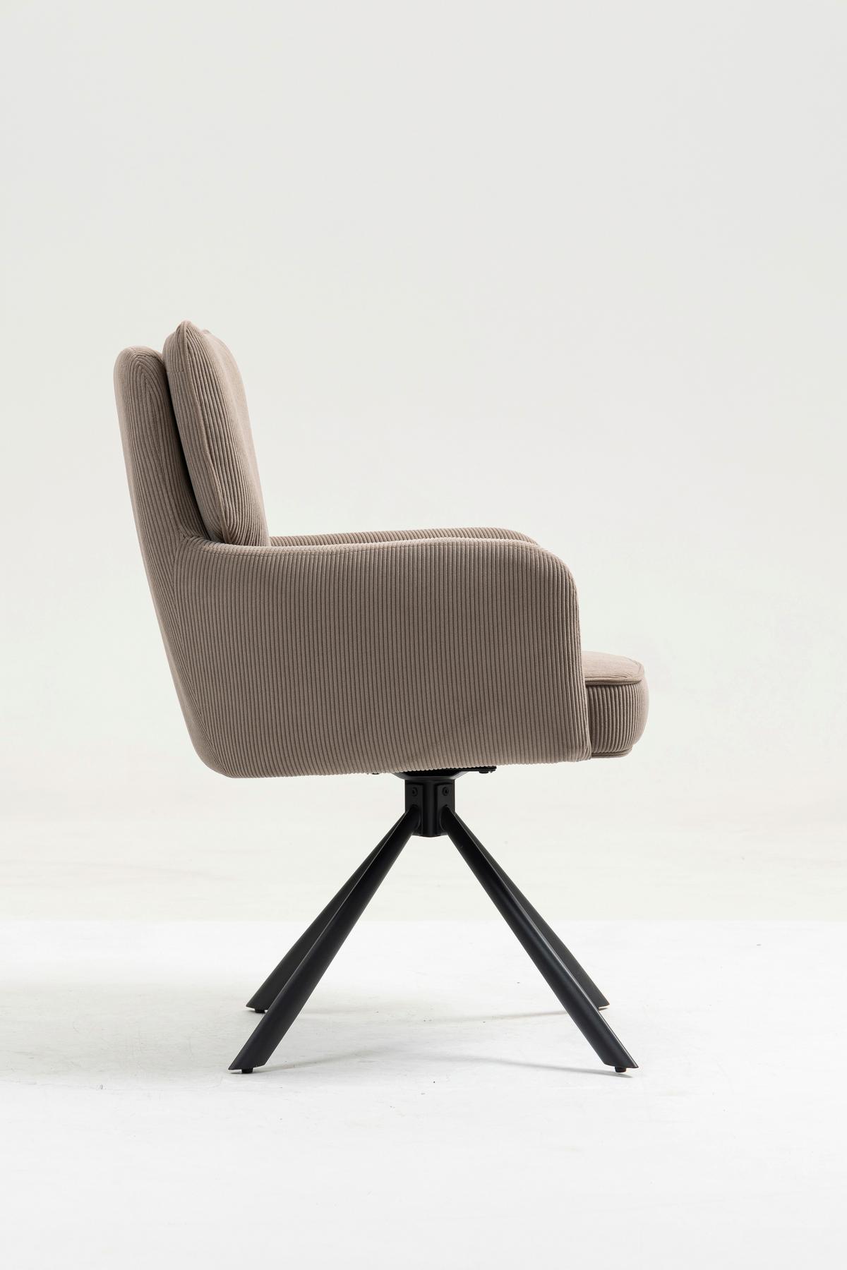 Armlehnstuhl Mila Cord Braun Sitzfl. 180° drehbar, B: 60cm - Schwarz/Braun, KONVENTIONELL, Textil/Metall (60/95/67cm)