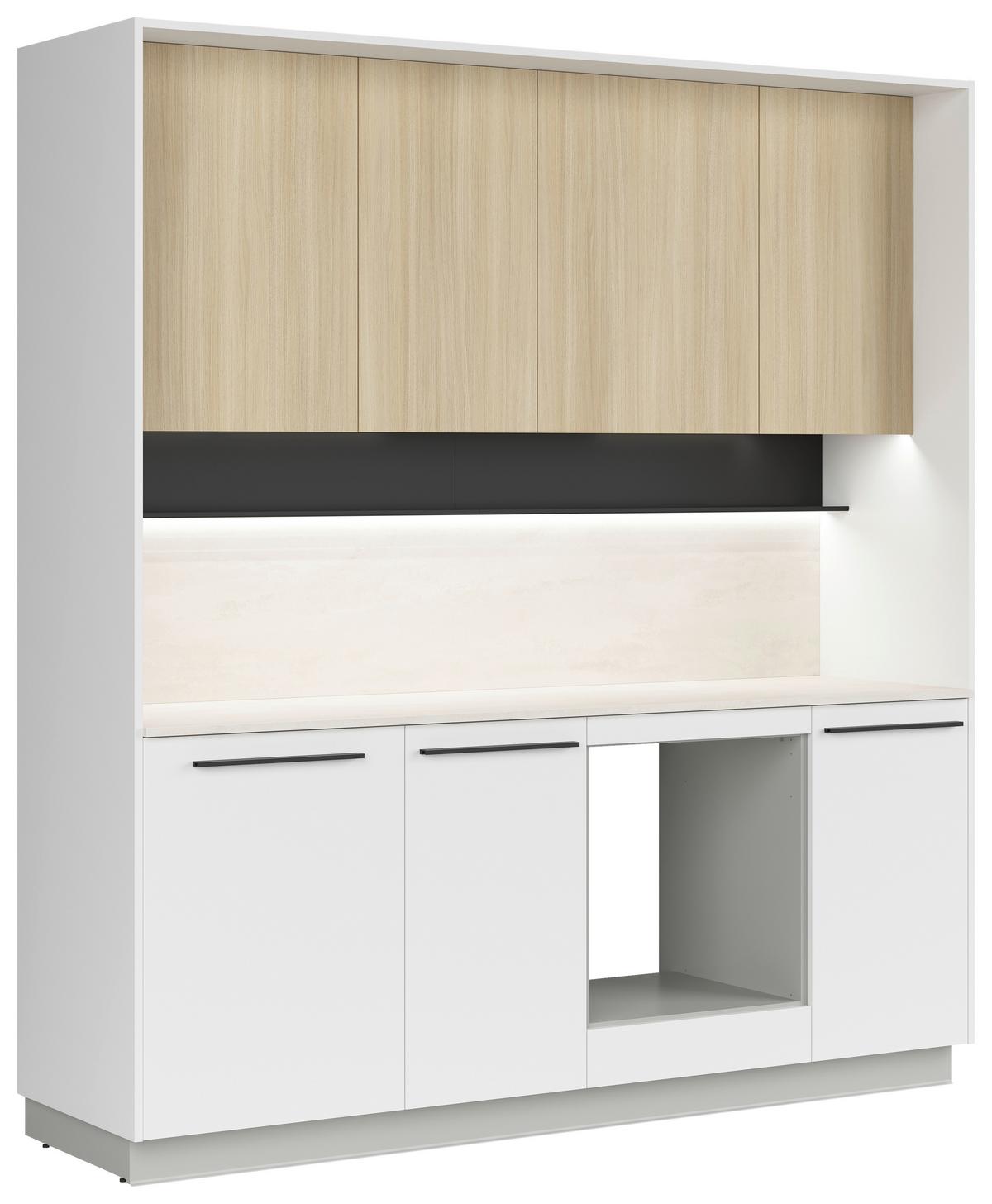 Kuchynská linka, š.210 cm vr.pasparty, dekorač.obkladu - čierna/sivá, Basics, kompozitné drevo/plast (210cm) - Visiona