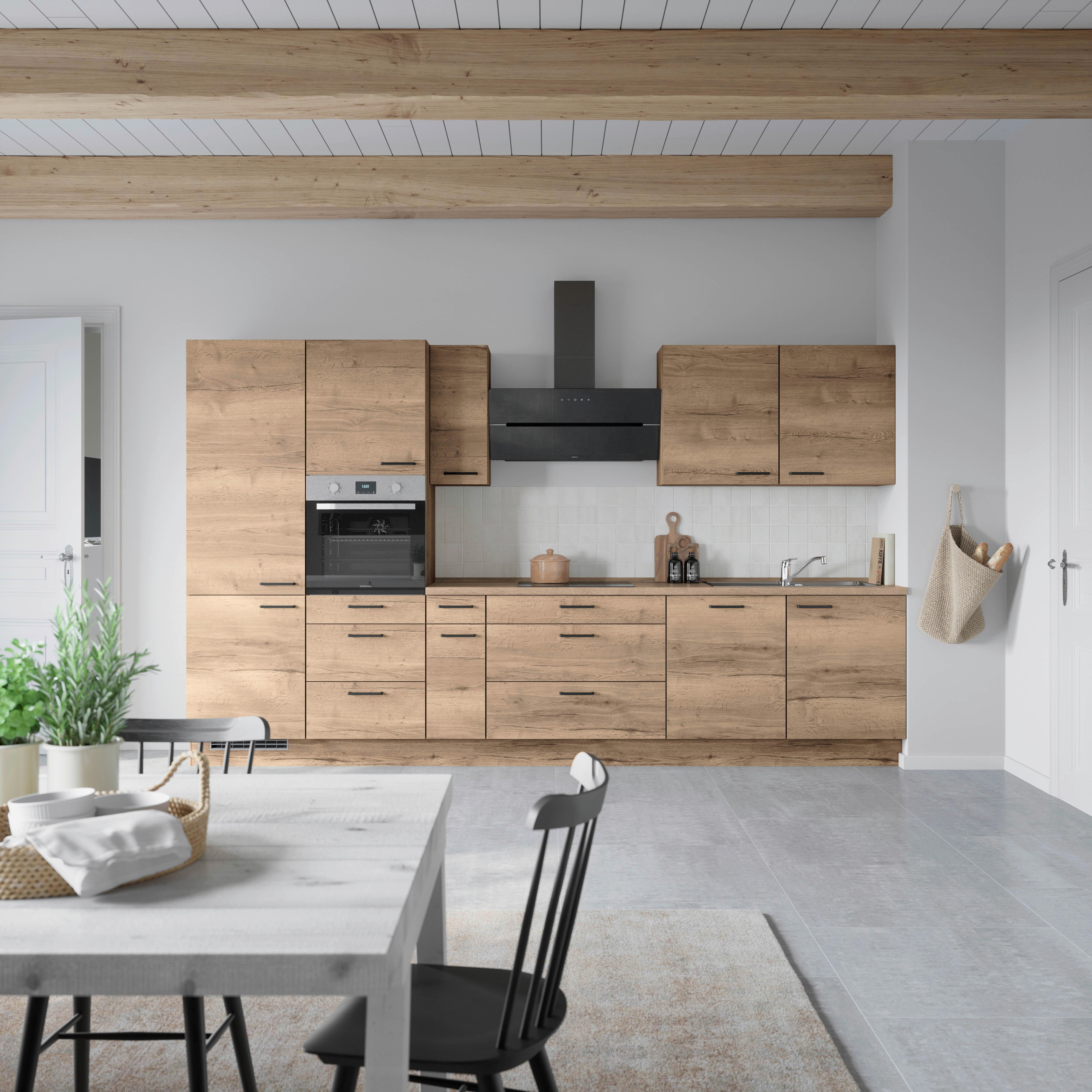 Kuchyňská linka 360 cm, dekor dub Havanna - černá/tmavý dub, Moderní, kov/kompozitní dřevo (360cm) - Nobilia