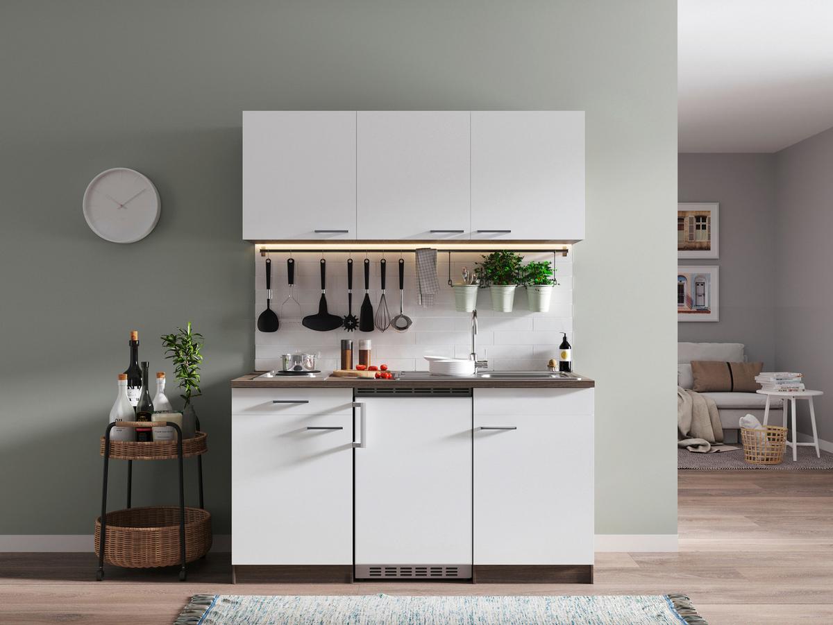 Miniküche Oliver Singleküche 150 cm - Eichefarben/Weiß, Basics, Holzwerkstoff (150cm) - Respekta