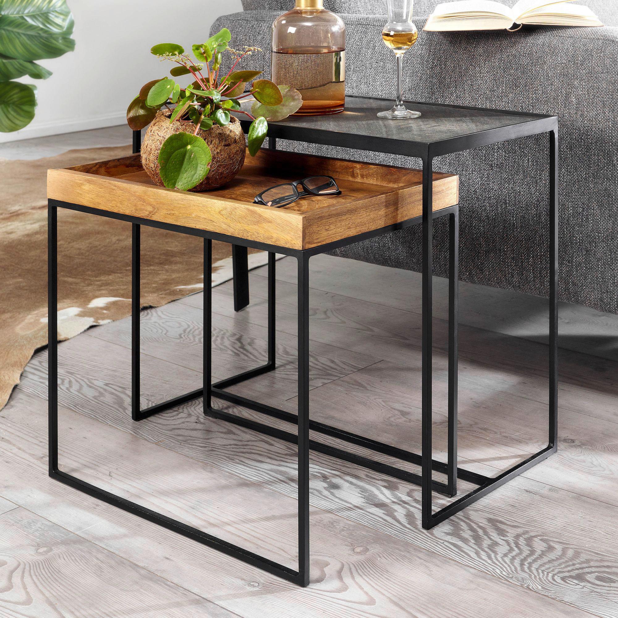 Beistelltischset Wohnling 2-teilig Braun B: 30 cm - Braun, MODERN, Holz/Stein (60/30/50cm) - MID.YOU