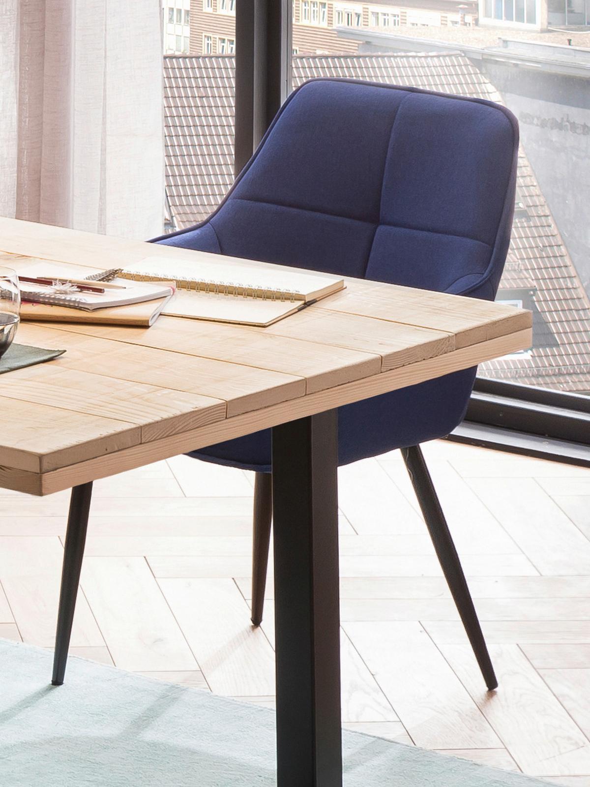 Armlehnstuhl Leinen Blau, B: 55cm - Blau/Schwarz, Design, Textil/Metall (55/86/46cm) - Livetastic