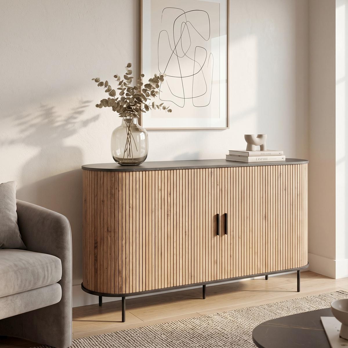 Sideboard Kajsa Schwarz/Artisan Dekor B: 160cm - Schwarz/Eiche Artisan, Trend, Holzwerkstoff (160/80/40cm)