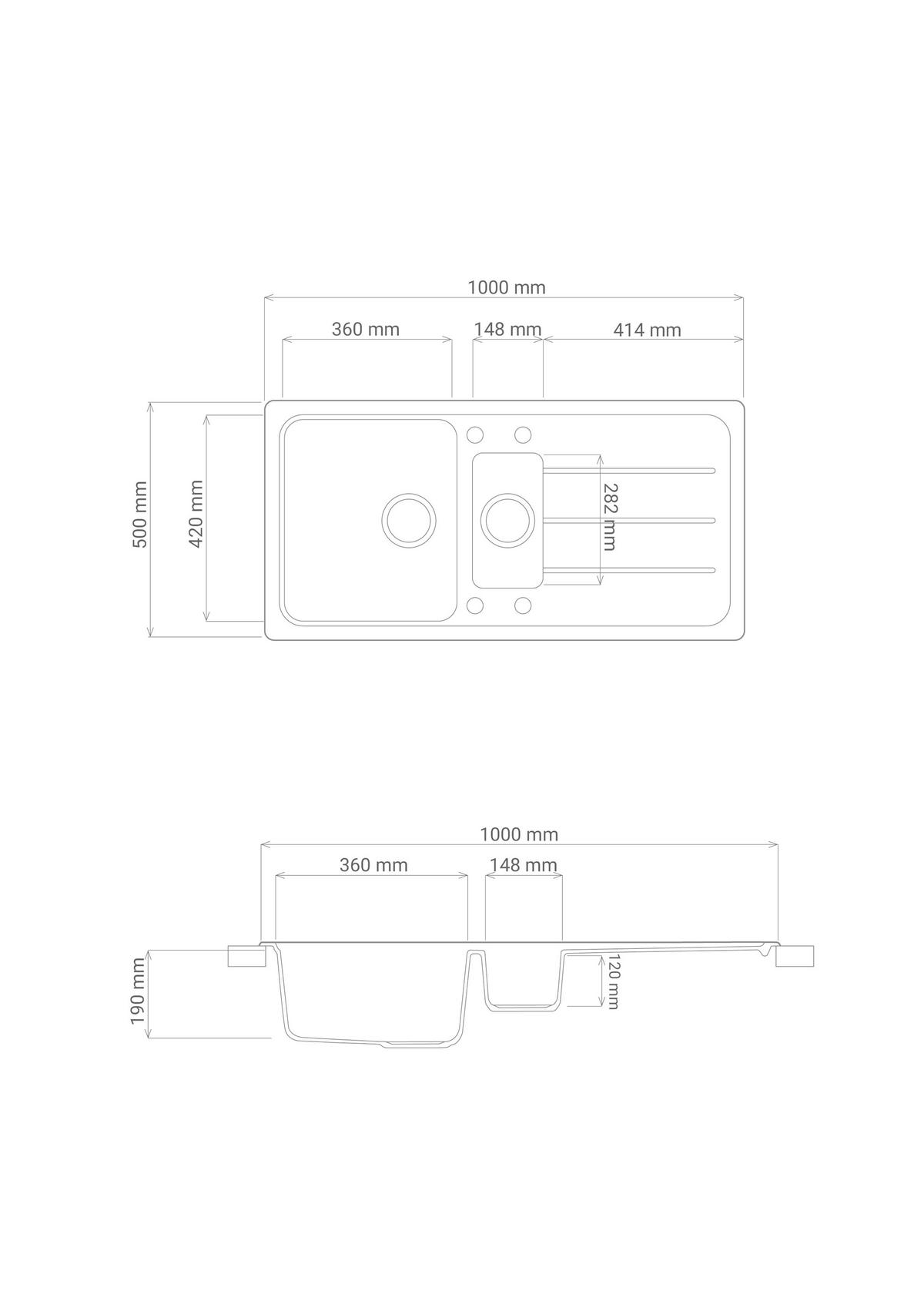 Spüle Austin Grau B: 100 cm - Grau, Design, Stein (100/20/50cm) - Respekta