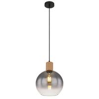 Hängeleuchte H: 120 Cm 1-Flammig, Holzoptik - Schwarz/Naturfarben, Natur, Glas/Holzwerkstoff (25/120cm) - Globo