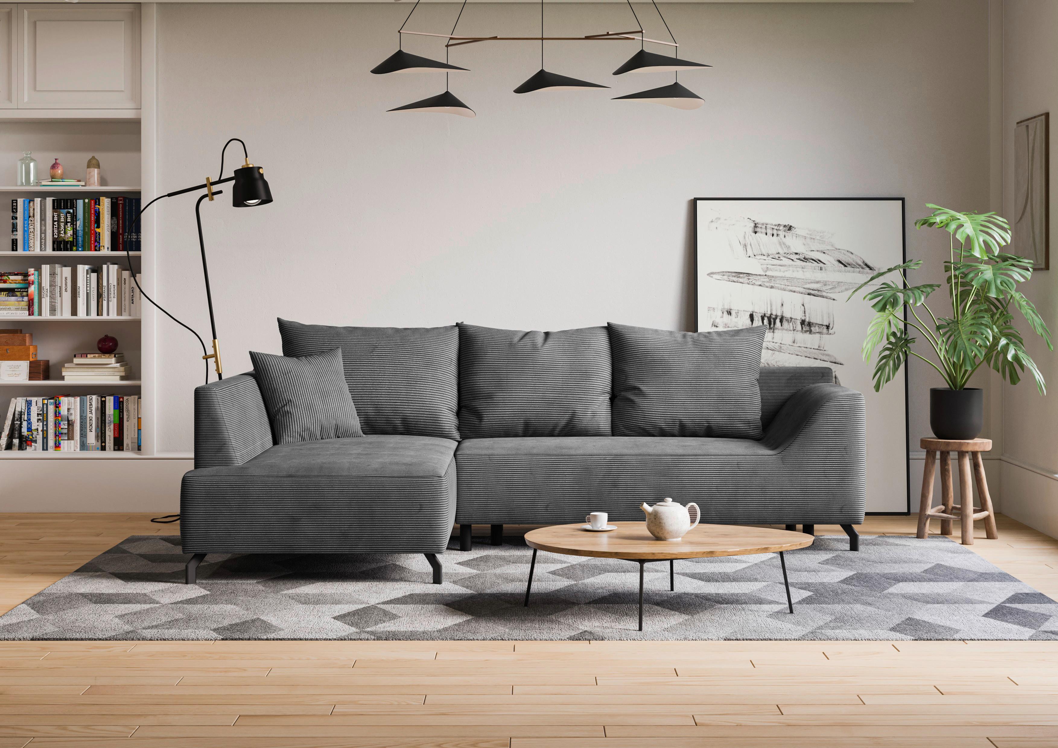 Eckschlafsofa Asolo Silberfarben S:167x273cm - Silberfarben/Schwarz, Design, Textil (167/273cm) - MID.YOU