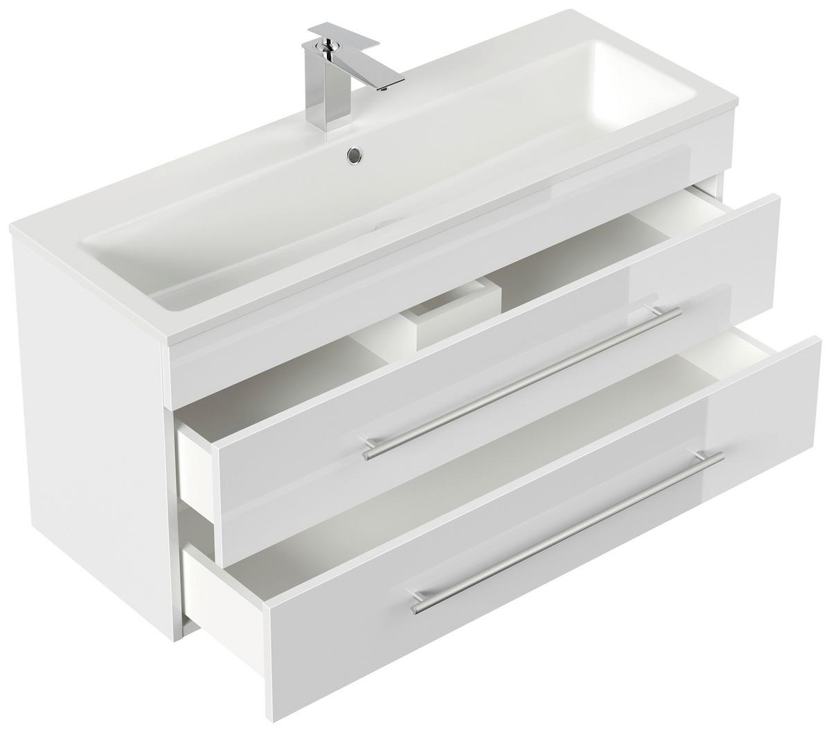 Badezimmer Portus Weiß Hg B: 100 cm - Weiß Hochglanz/Weiß, MODERN, Holzwerkstoff (100cm) - MID.YOU