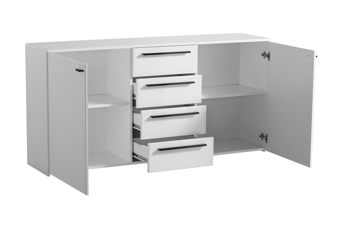 Komód Ksanti 163/80 Cm - fehér/magasfényű fehér, Basics, faalapú anyag (163/80,5/40cm)