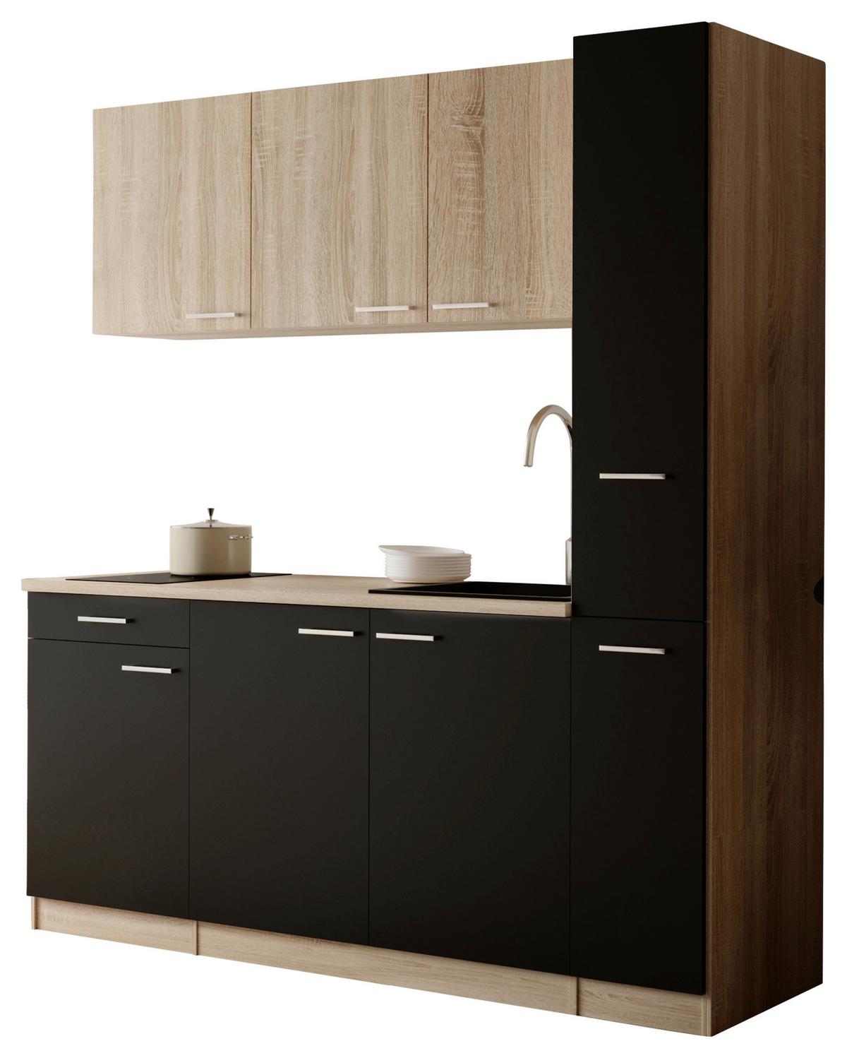 KÜCHENBLOCK Ingrid, Schwarz B: 180 cm - Eichefarben/Schwarz, Design, Holzwerkstoff (180cm) - Respekta
