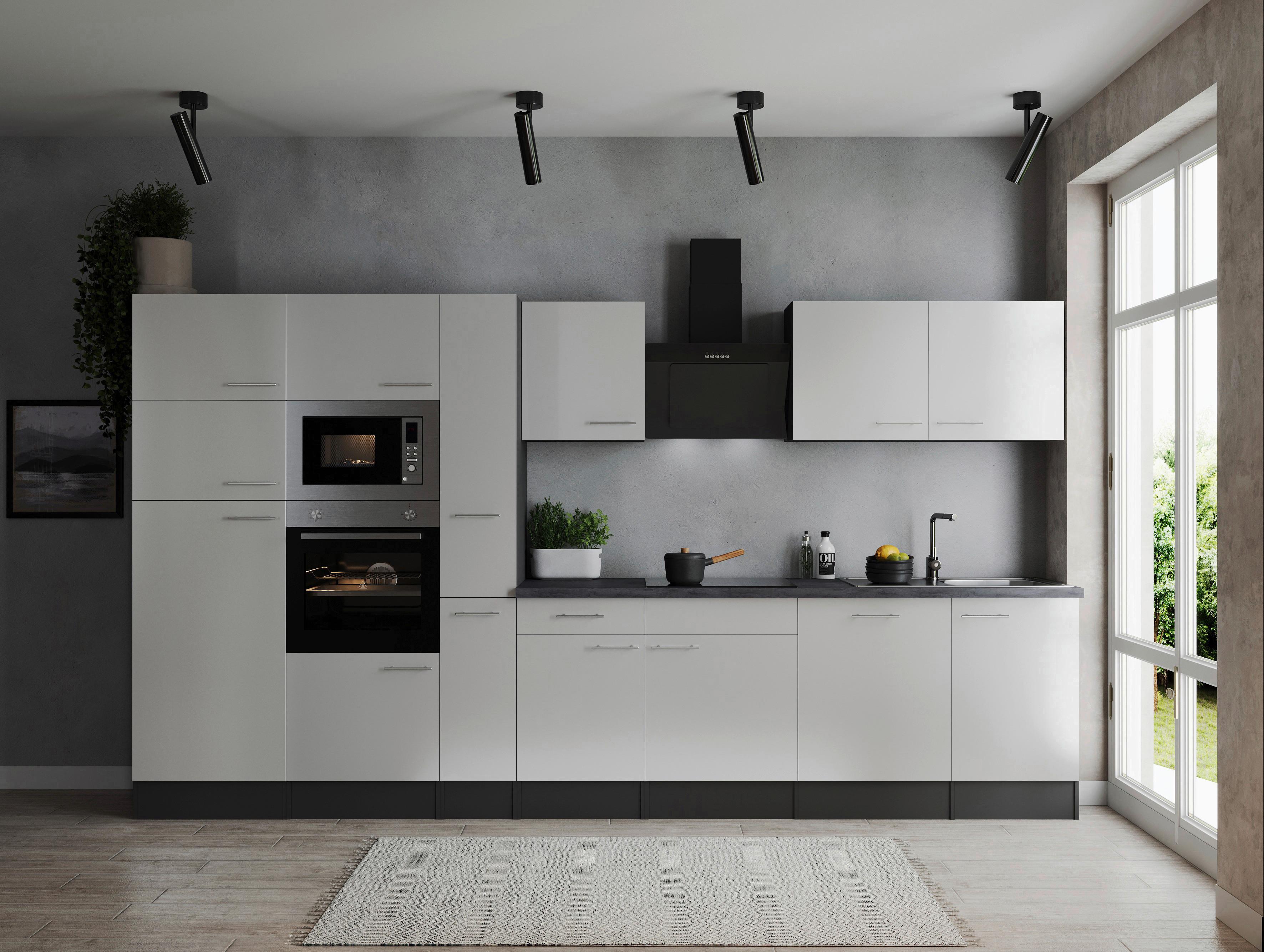 Küchenblock Oliver Grau, Weiß B: 370 Cm - Weiß/Grau, Design, Holzwerkstoff (370cm) - Respekta